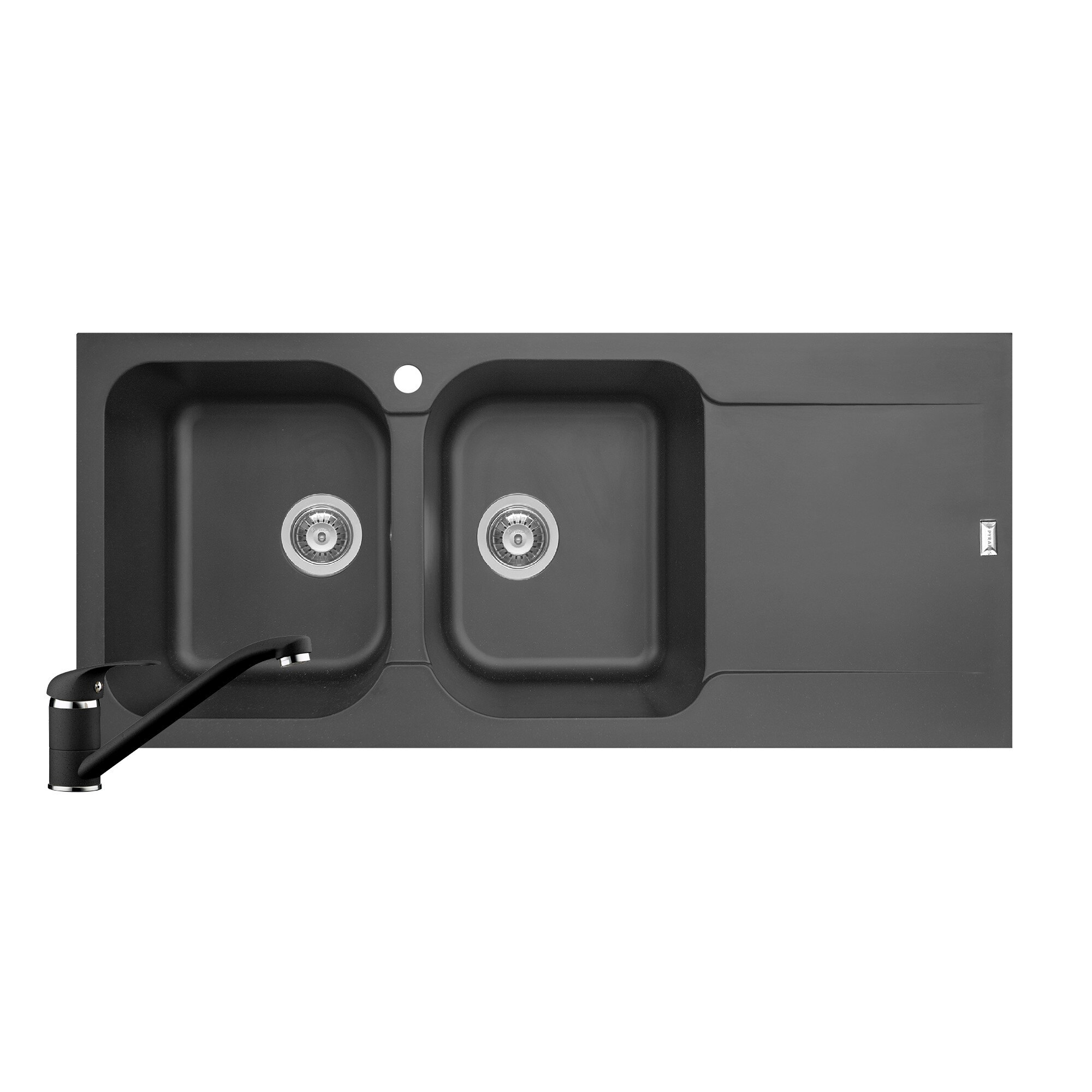 Pachet 2in1 chiuveta Pyramis Level ARTITHEK si baterie dimensiune 1160x500mm adancime 200mm cuve stanga soft compozit negru