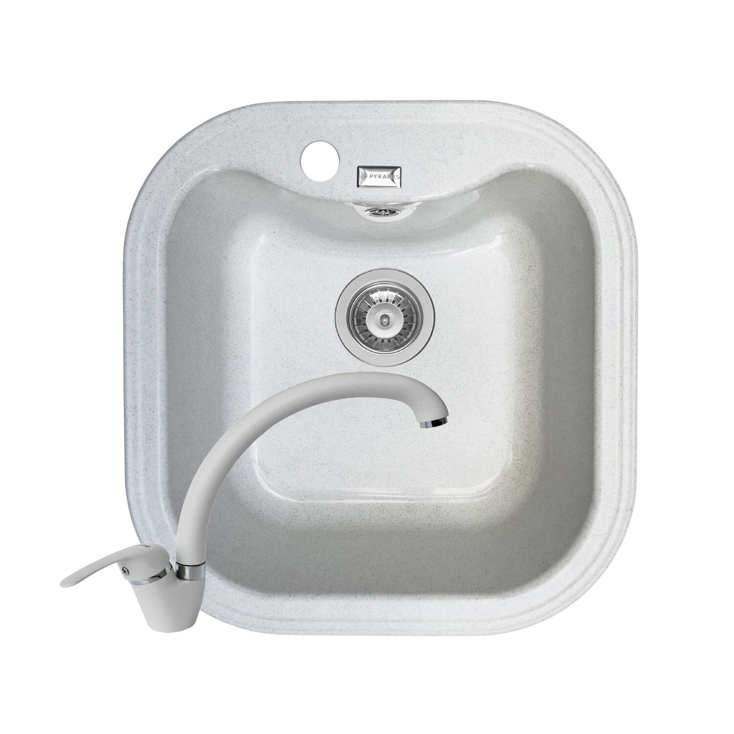 Pachet 2in1 chiuveta Pyramis Square DUROTHEK si baterie lebada 480x500mm adancime 200mm soft compozit alb