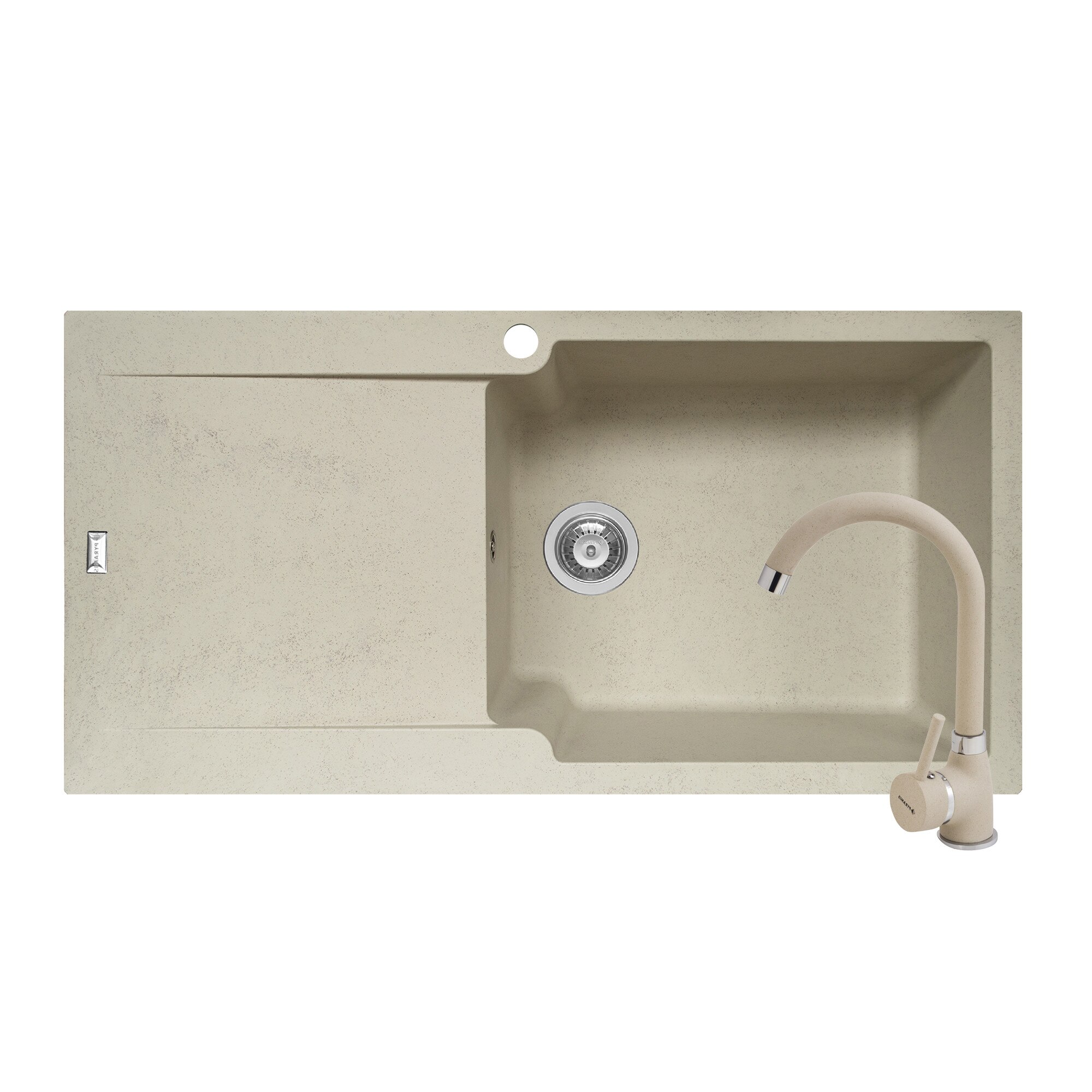 Pachet 2in1 chiuveta Pyramis Level DUROTHEK si baterie inalta dimensiune 1000x500mm adancime 210mm cuva dreapta soft compozit bej