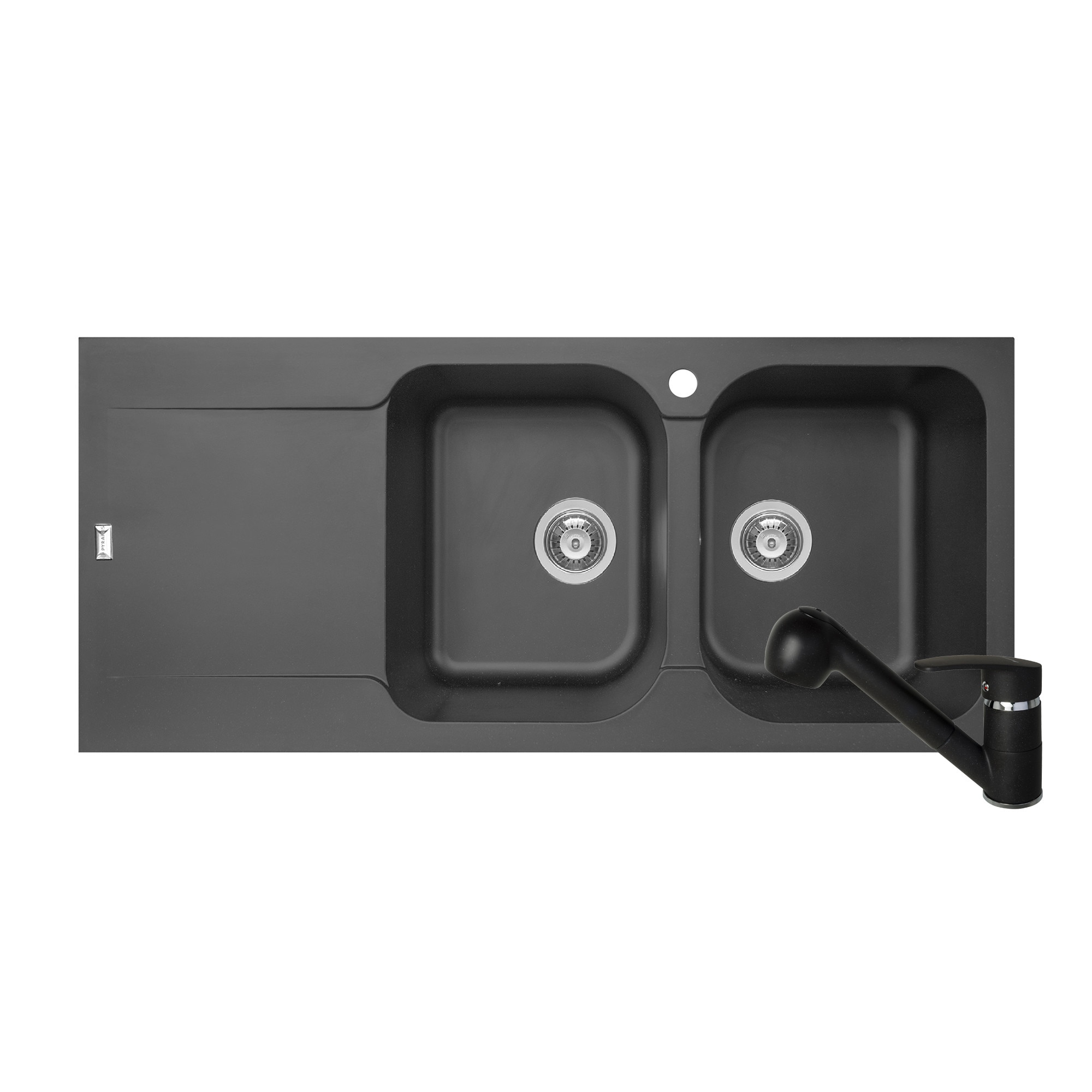 Pachet 2in1 chiuveta Pyramis Level ARTITHEK si baterie cu dus dimensiune 1160x500mm adancime 200mm cuve dreapta soft compozit negru