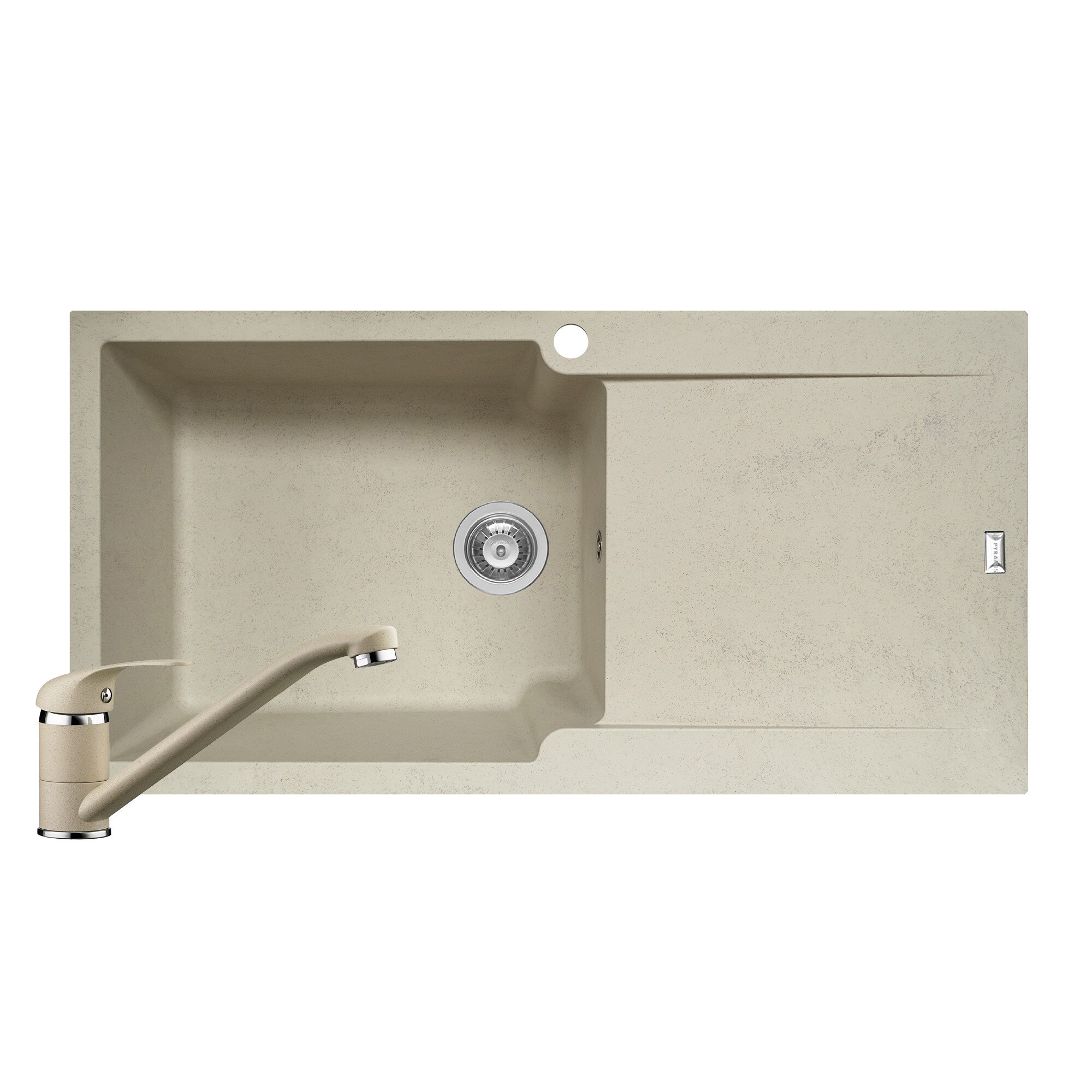 Pachet 2in1 chiuveta Pyramis Level DUROTHEK si baterie dimensiune 1000x500mm adancime 210mm cuva stanga soft compozit bej