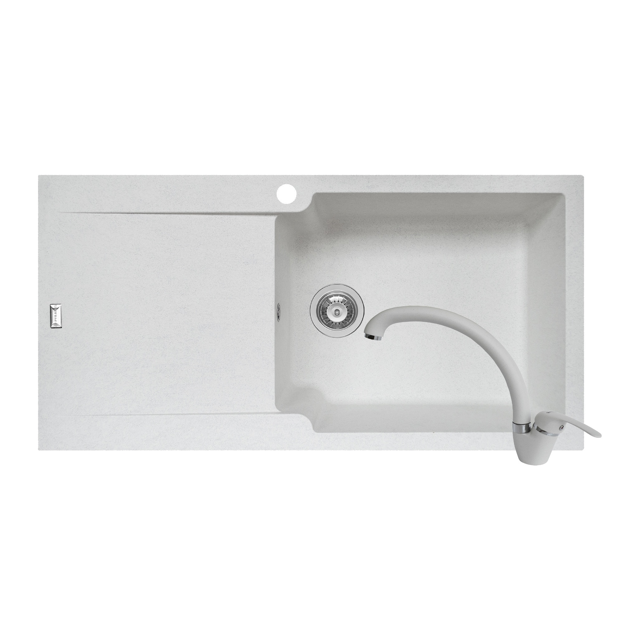 Pachet 2in1 chiuveta Pyramis Level DUROTHEK si baterie lebada dimensiune 1000x500mm adancime 210mm cuva dreapta soft compozit alb