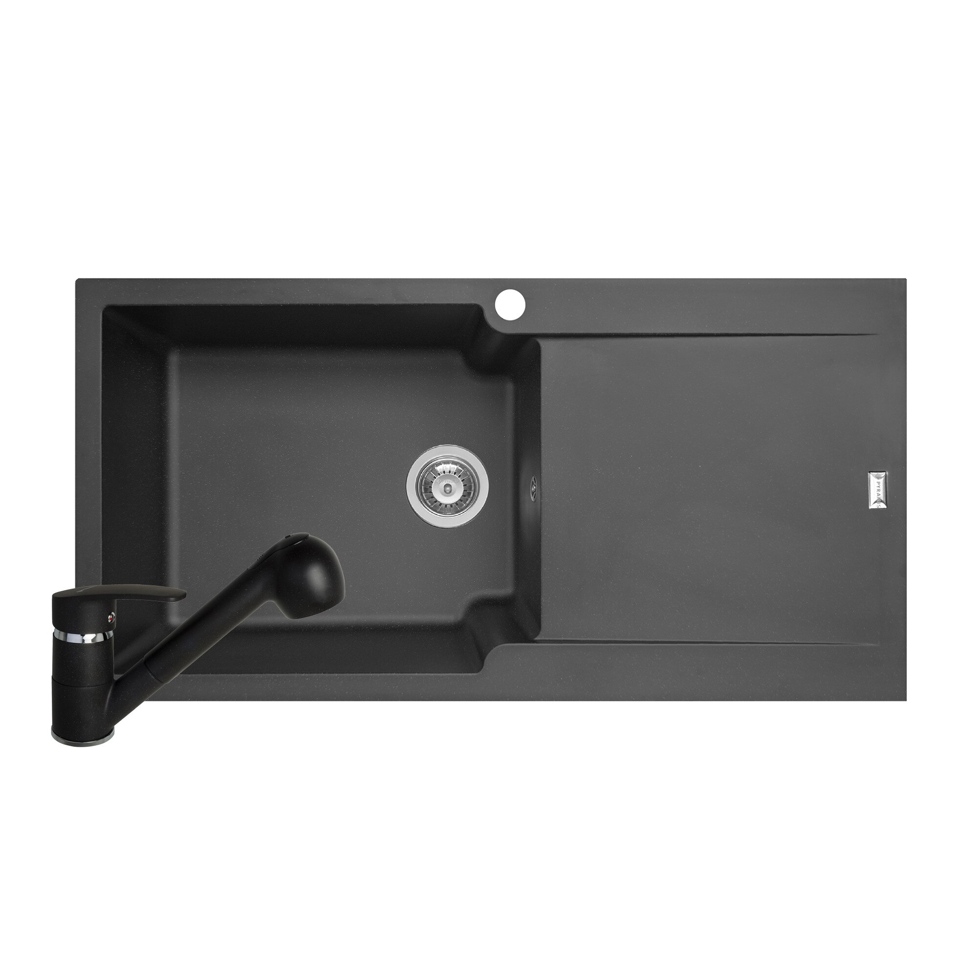 Pachet 2in1 chiuveta Pyramis Level ARTITHEK si baterie cu dus dimensiune 1000x500mm adancime 210mm cuva stanga soft compozit negru