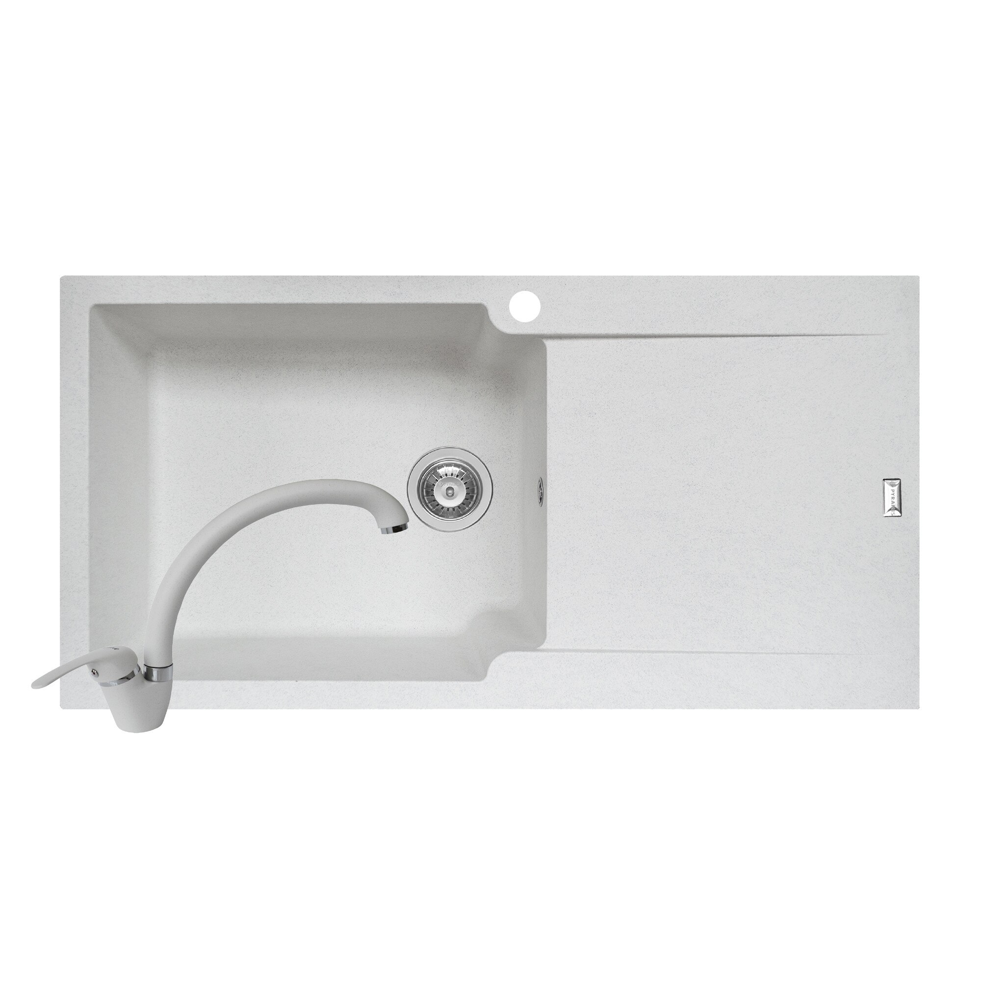 Pachet 2in1 chiuveta Pyramis Level DUROTHEK si baterie lebada dimensiune 1000x500mm adancime 210mm cuva stanga soft compozit alb