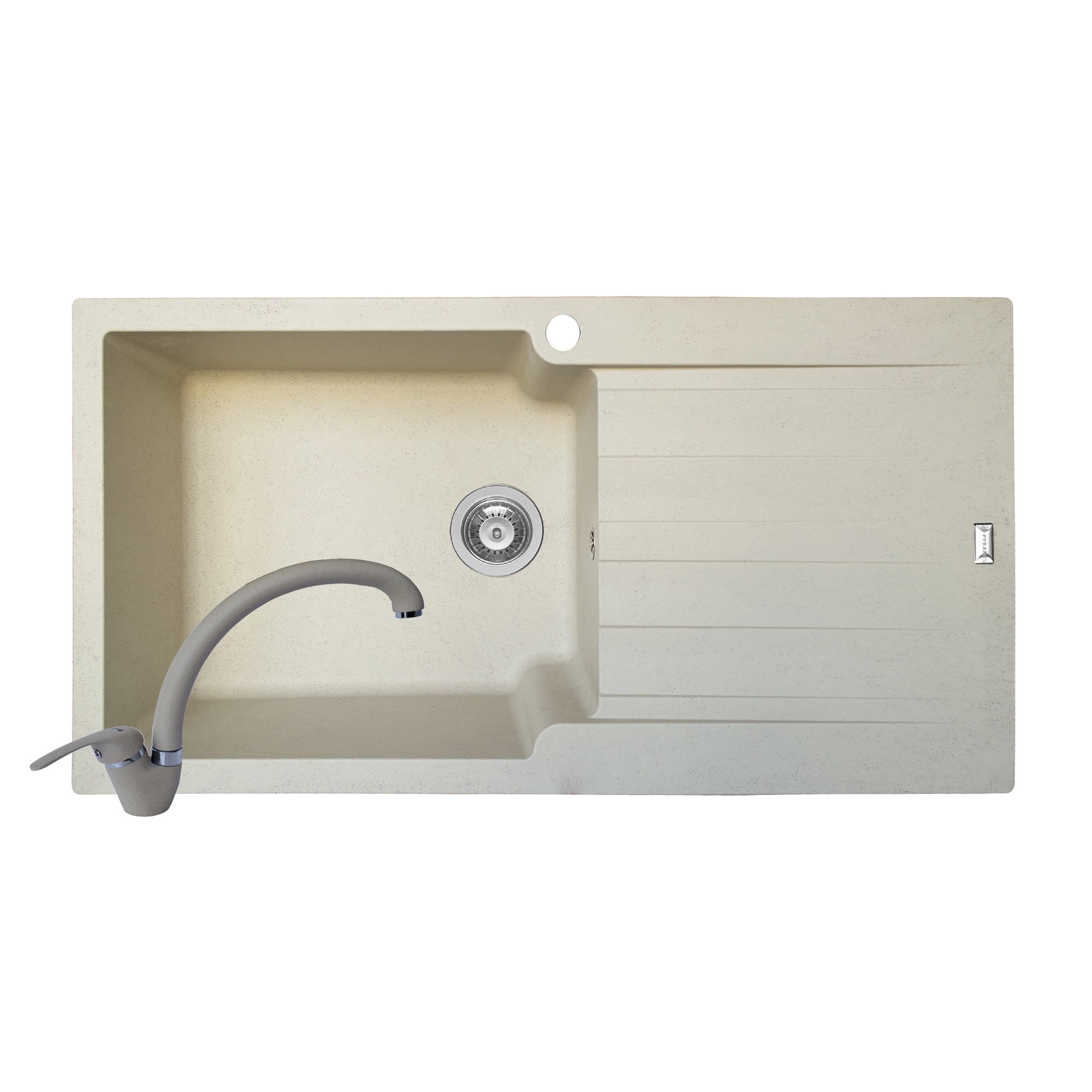 Pachet 2in1 chiuveta Pyramis SIERRA DUROTHEK si baterie lebada dimensiune 1000x500mm adancime 210mm cuva stanga soft compozit bej