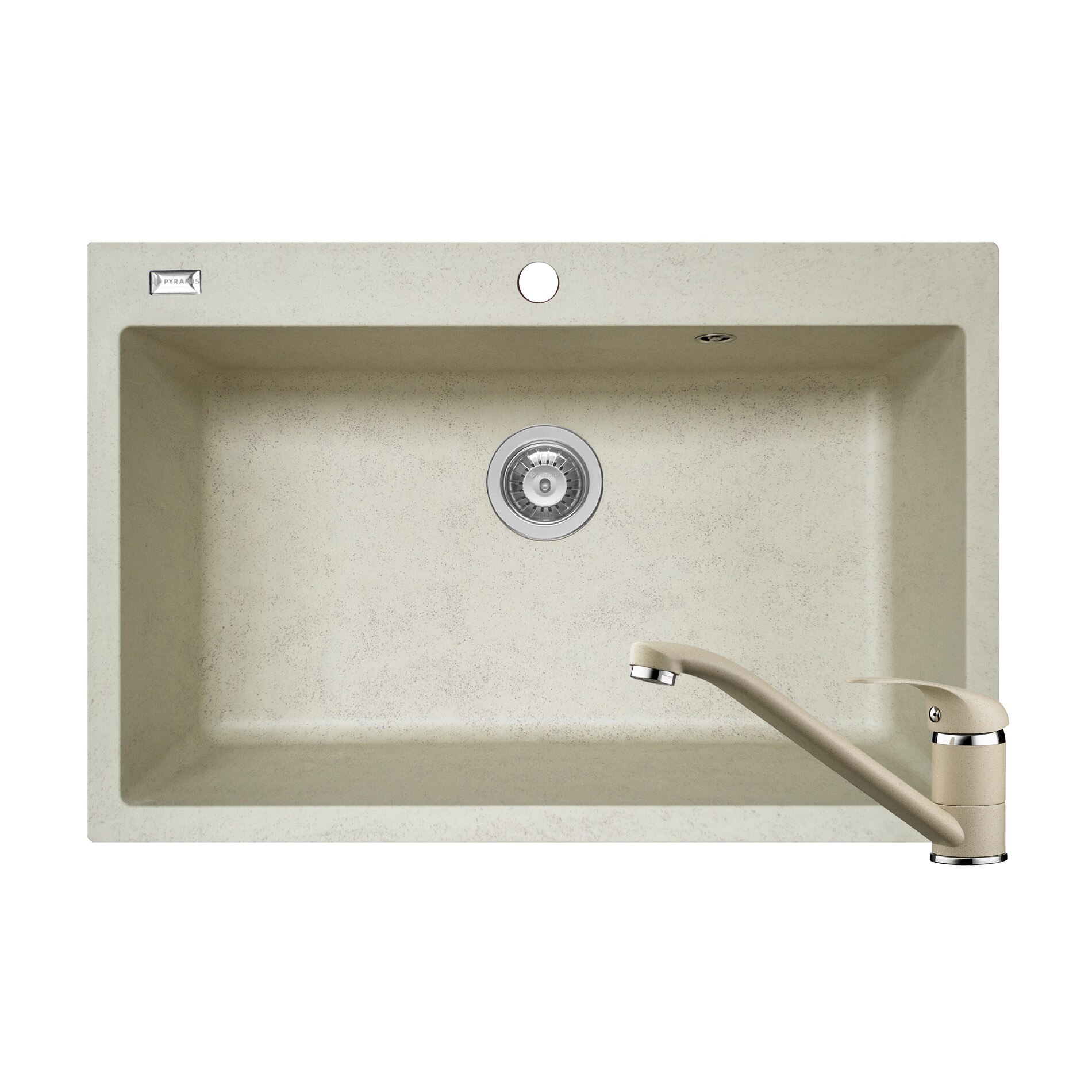 Pachet 2in1 chiuveta Pyramis Square DUROTHEK si baterie 760x500mm adancime 200mm soft compozit bej