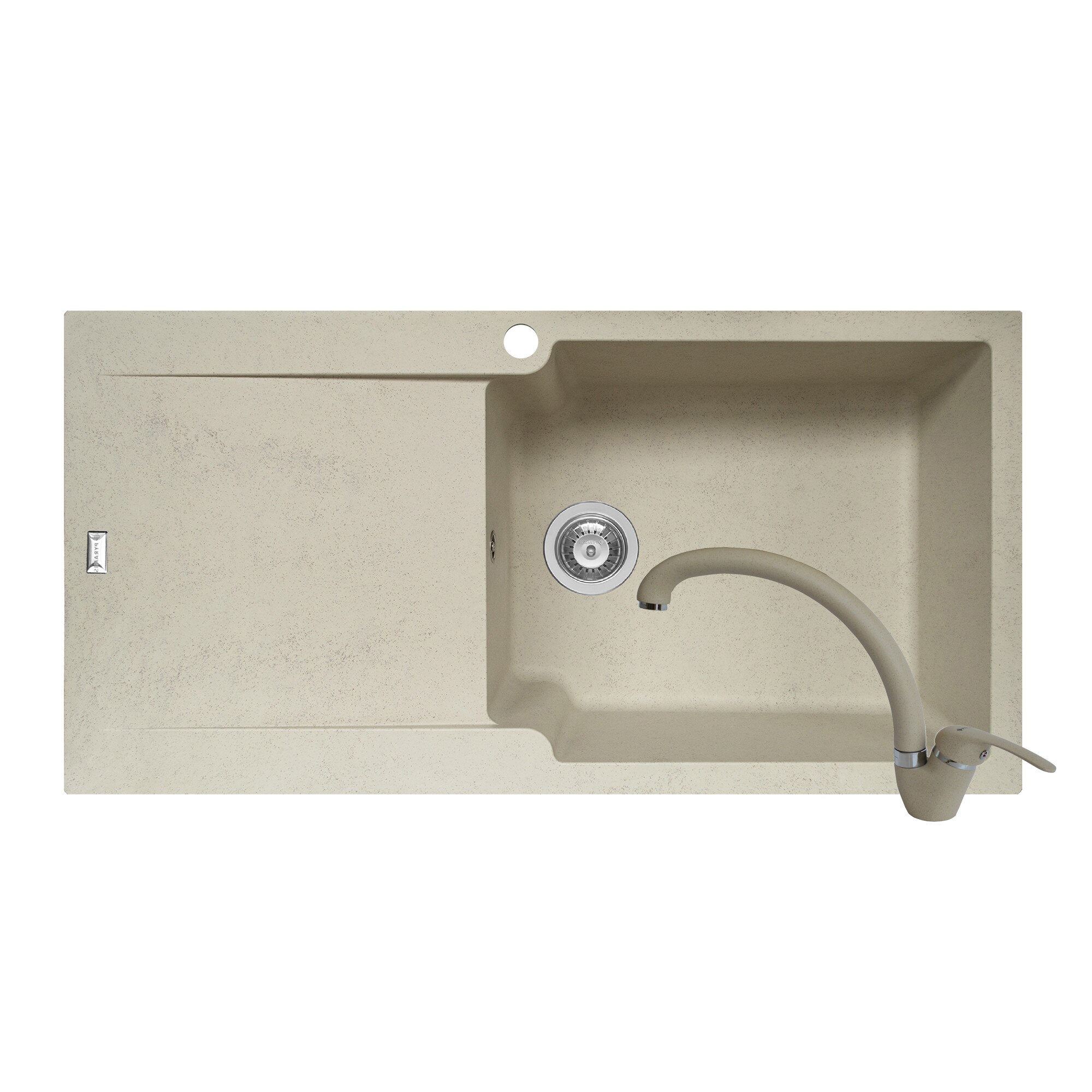 Pachet 2in1 chiuveta Pyramis Level DUROTHEK si baterie lebada dimensiune 1000x500mm adancime 210mm cuva dreapta soft compozit bej