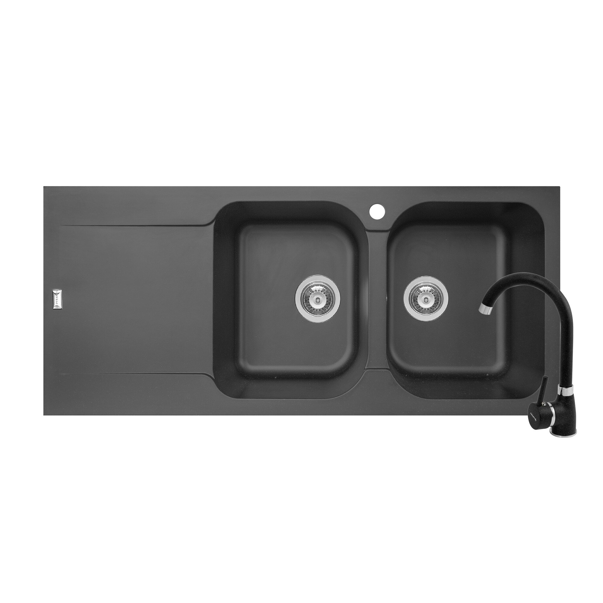 Pachet 2in1 chiuveta Pyramis Level ARTITHEK si baterie inalta dimensiune 1160x500mm adancime 200mm cuve dreapta soft compozit negru