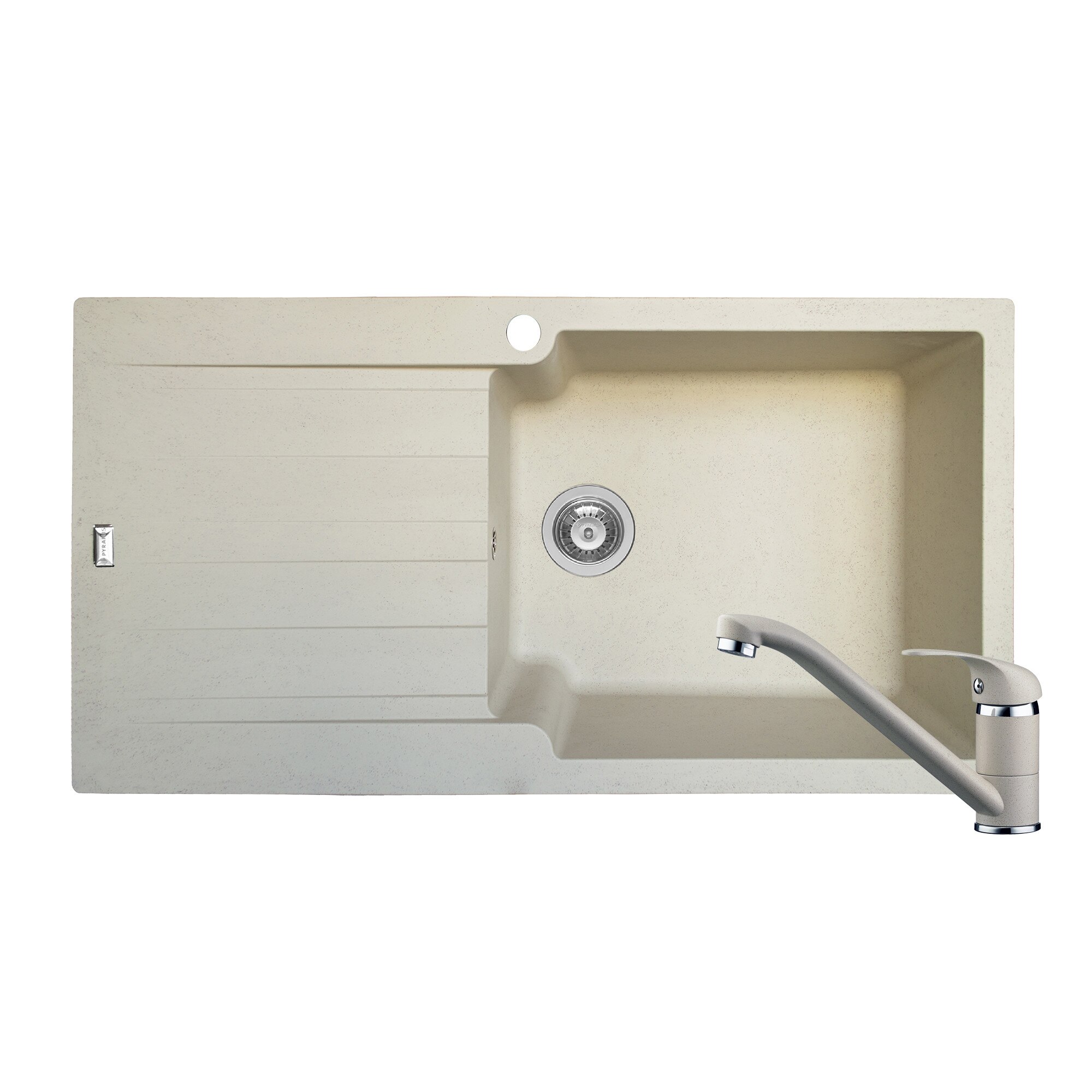 Pachet 2in1 chiuveta Pyramis SIERRA DUROTHEK si baterie dimensiune 1000x500mm adancime 210mm cuva dreapta soft compozit bej