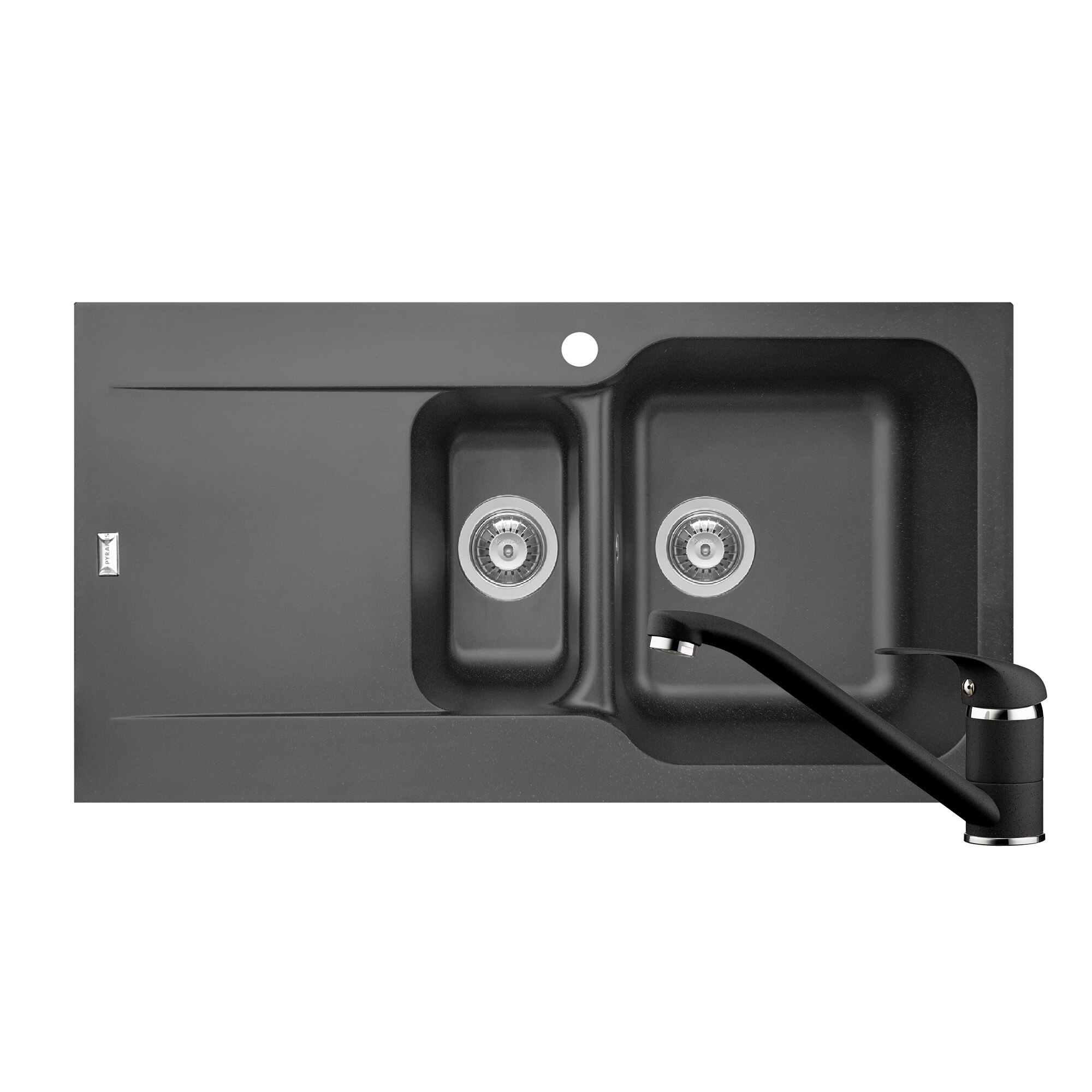 Pachet 2in1 chiuveta Pyramis Level ARTITHEK si baterie dimensiune 960x500mm adancime 210mm cuve dreapta soft compozit negru