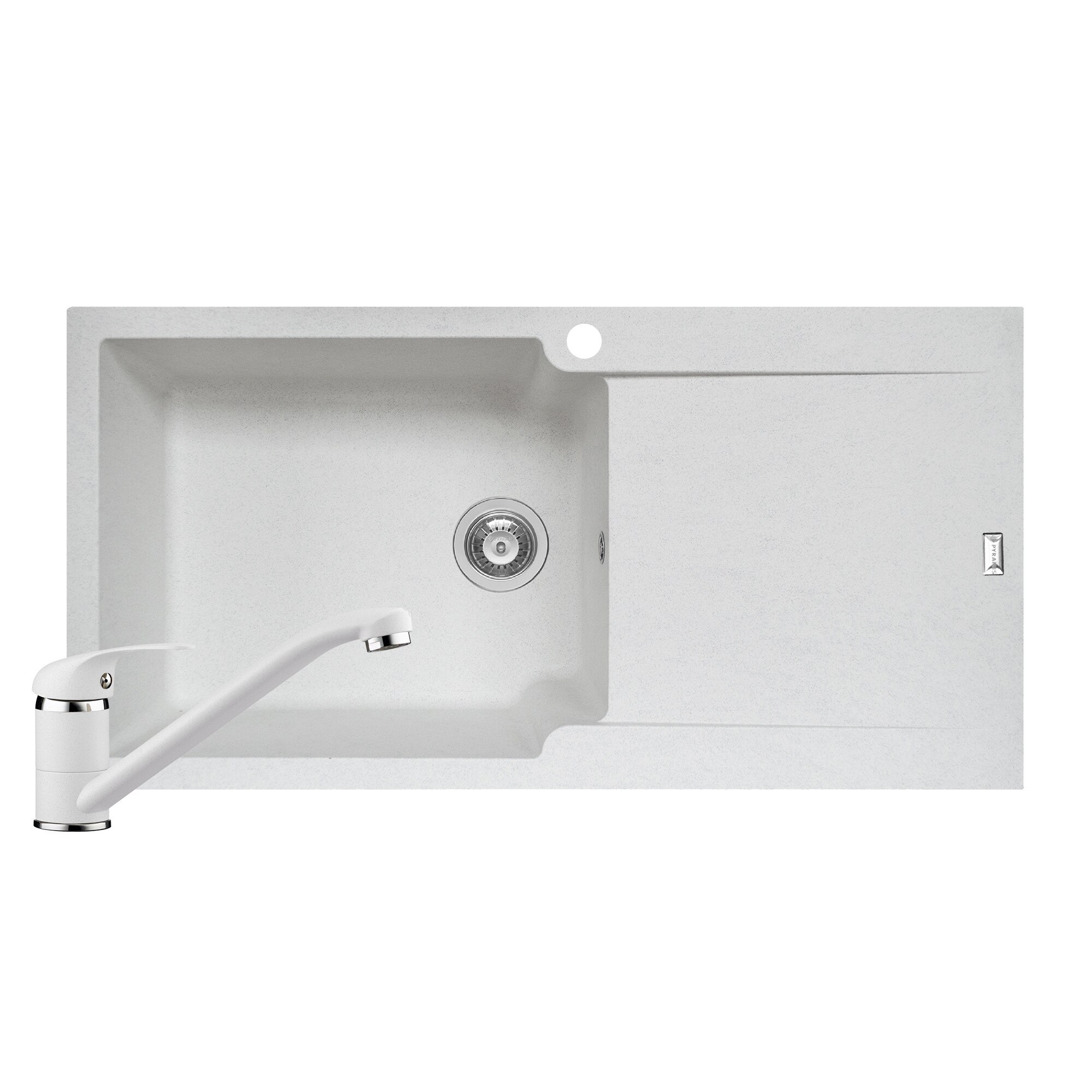 Pachet 2in1 chiuveta Pyramis Level DUROTHEK si baterie dimensiune 1000x500mm adancime 210mm cuva stanga soft compozit alb