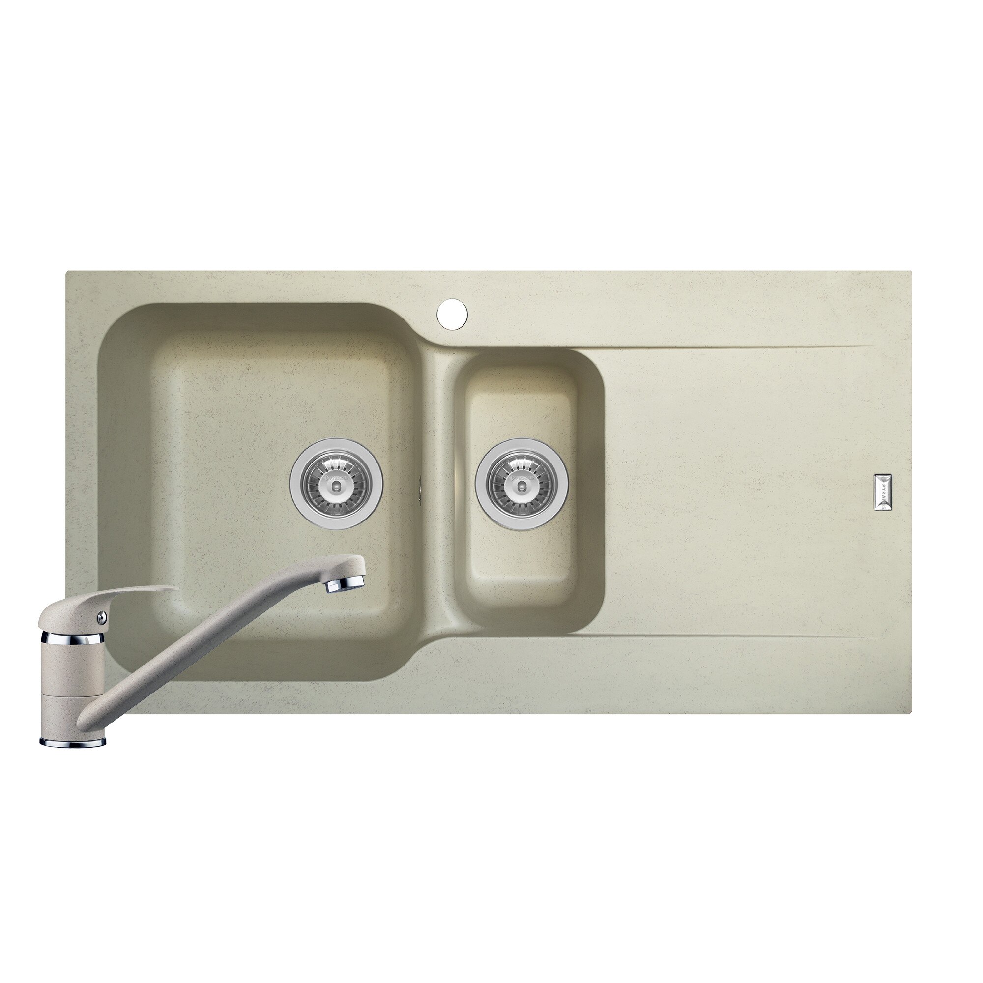 Pachet 2in1 chiuveta Pyramis Level DUROTHEK si baterie dimensiune 960x500mm adancime 210mm cuve stanga soft compozit bej