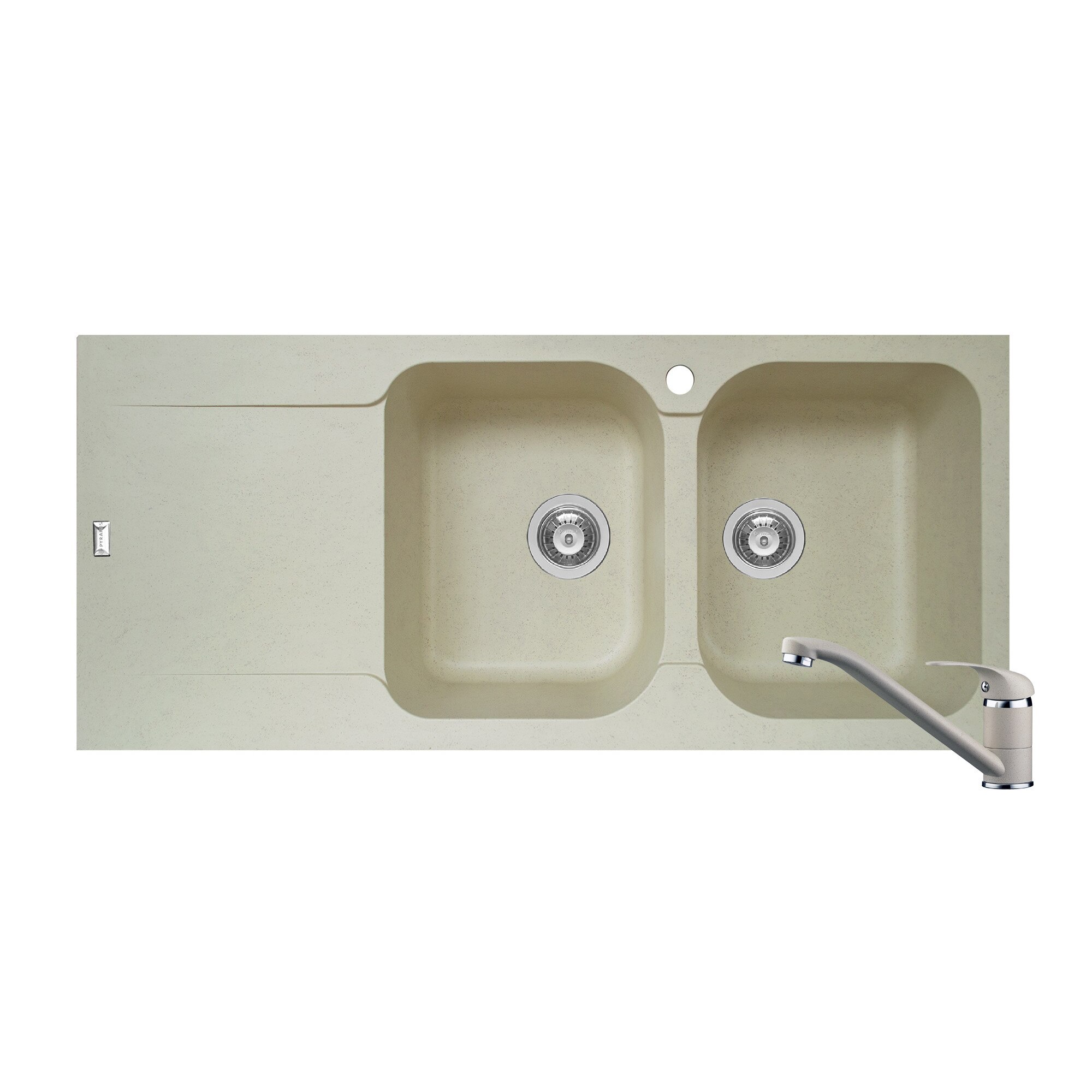 Pachet 2in1 chiuveta Pyramis Level DUROTHEK si baterie dimensiune 1160x500mm adancime 200mm cuve dreapta soft compozit bej