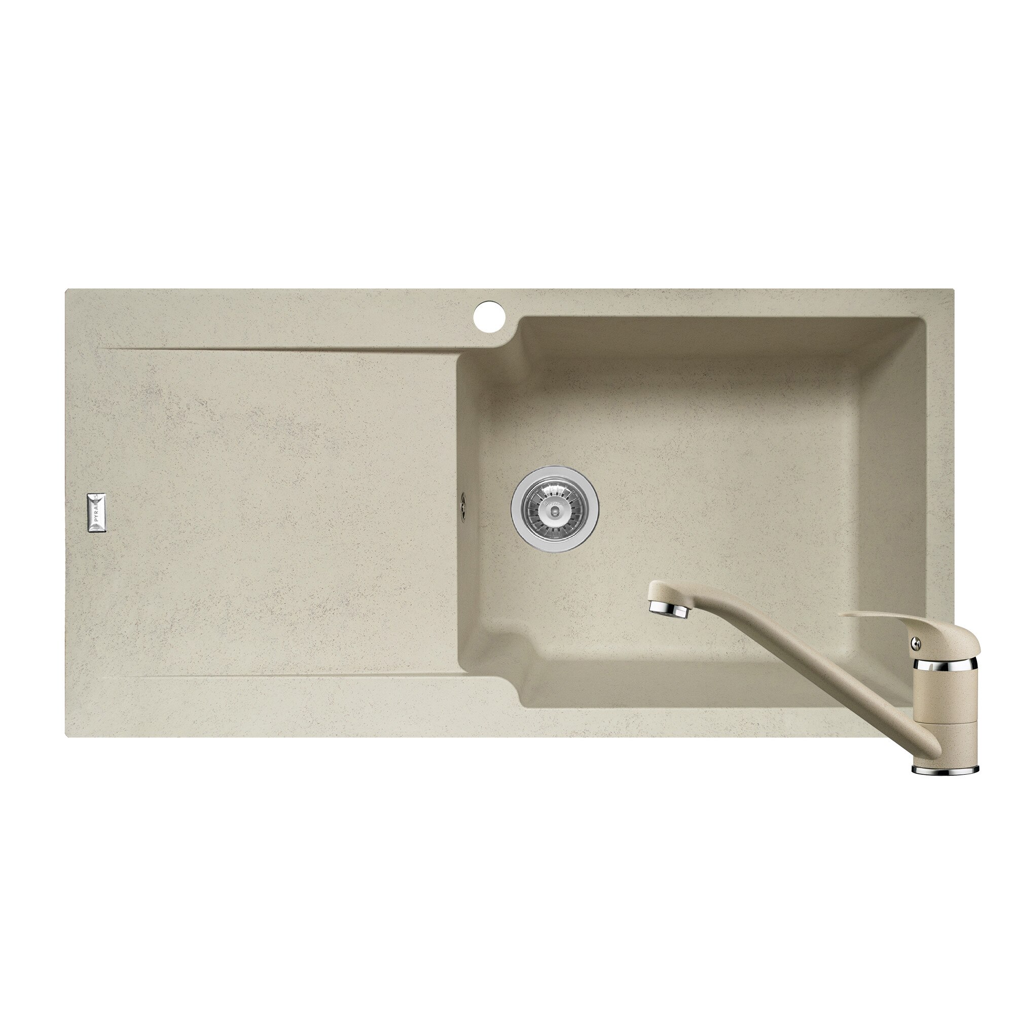 Pachet 2in1 chiuveta Pyramis Level DUROTHEK si baterie dimensiune 1000x500mm adancime 210mm cuva dreapta soft compozit bej