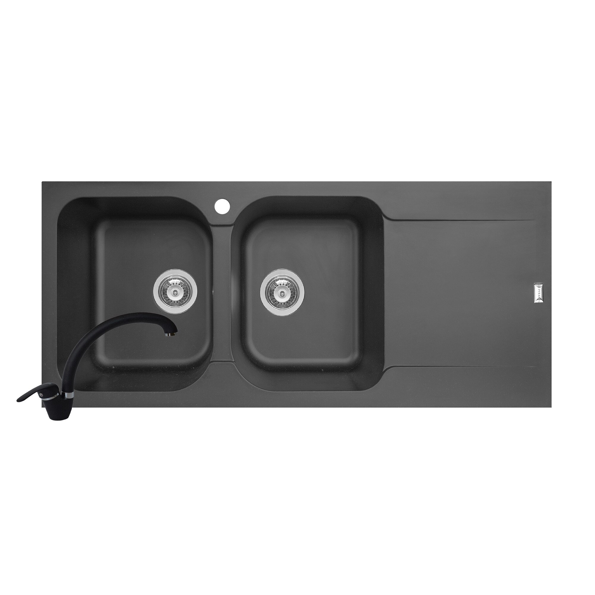 Pachet 2in1 chiuveta Pyramis Level ARTITHEK si baterie lebada dimensiune 1160x500mm adancime 200mm cuve stanga soft compozit negru