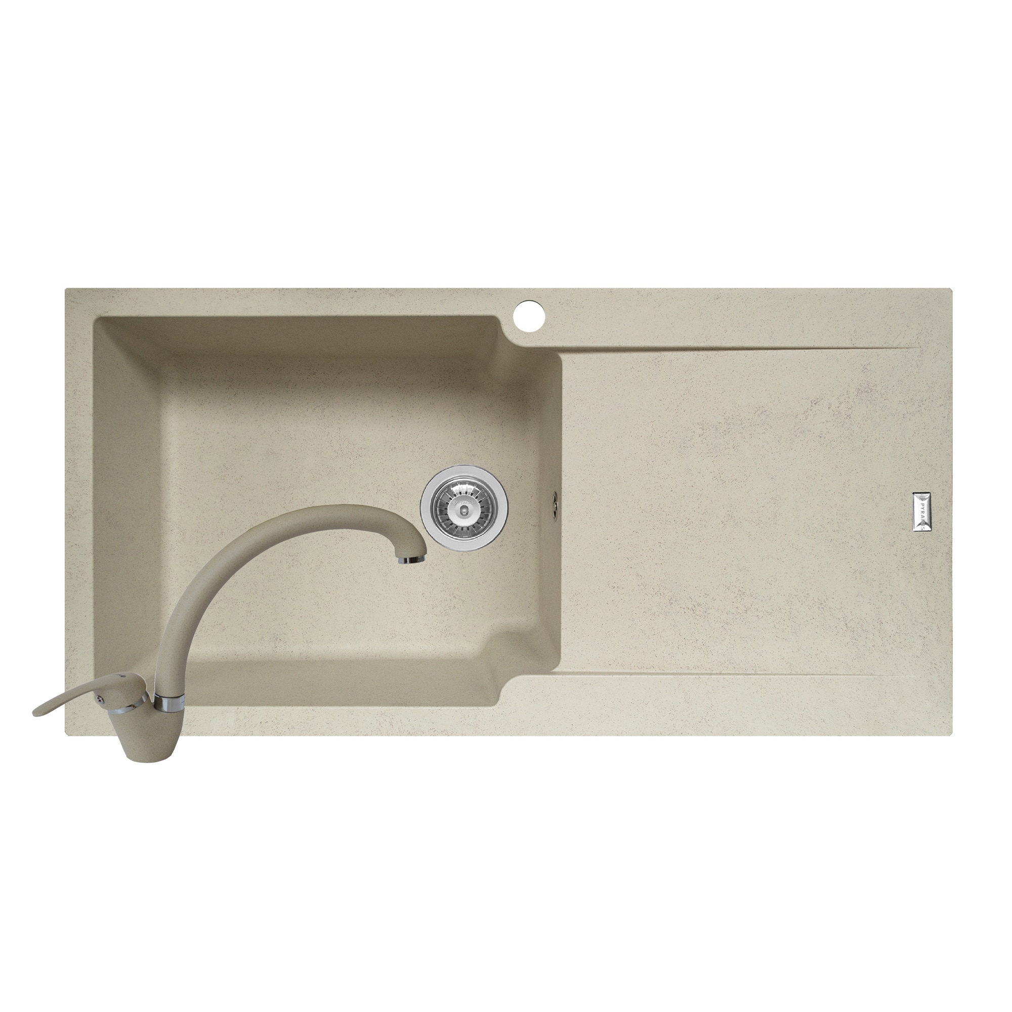 Pachet 2in1 chiuveta Pyramis Level DUROTHEK si baterie lebada dimensiune 1000x500mm adancime 210mm cuva stanga soft compozit bej