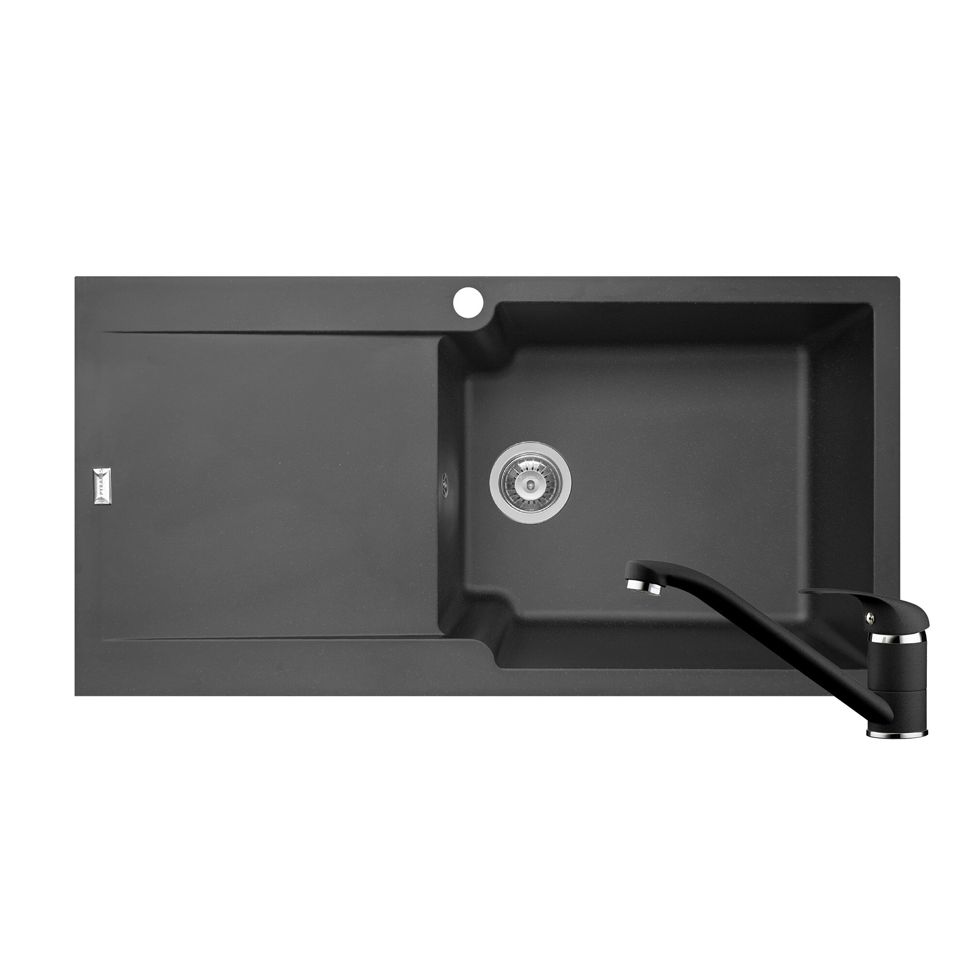 Pachet 2in1 chiuveta Pyramis Level ARTITHEK si baterie dimensiune 1000x500mm adancime 210mm cuva dreapta soft compozit negru