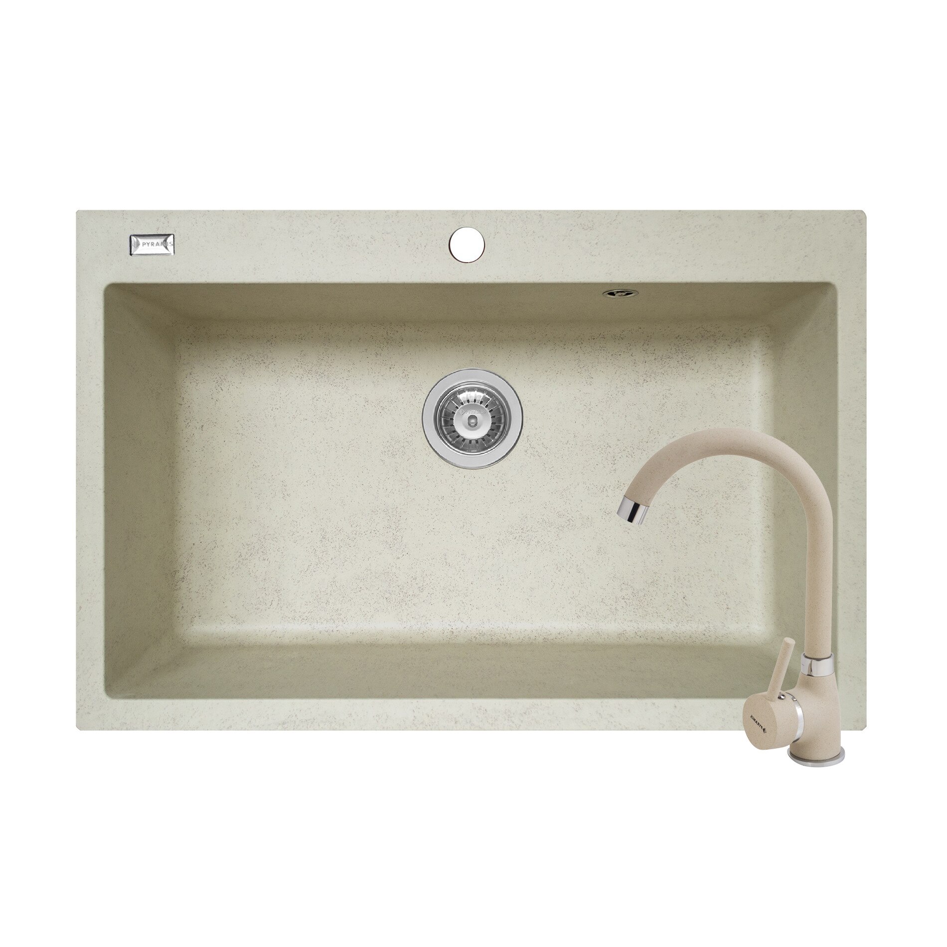 Pachet 2in1 chiuveta Pyramis Square DUROTHEK si baterie inalta 760x500mm adancime 200mm soft compozit bej