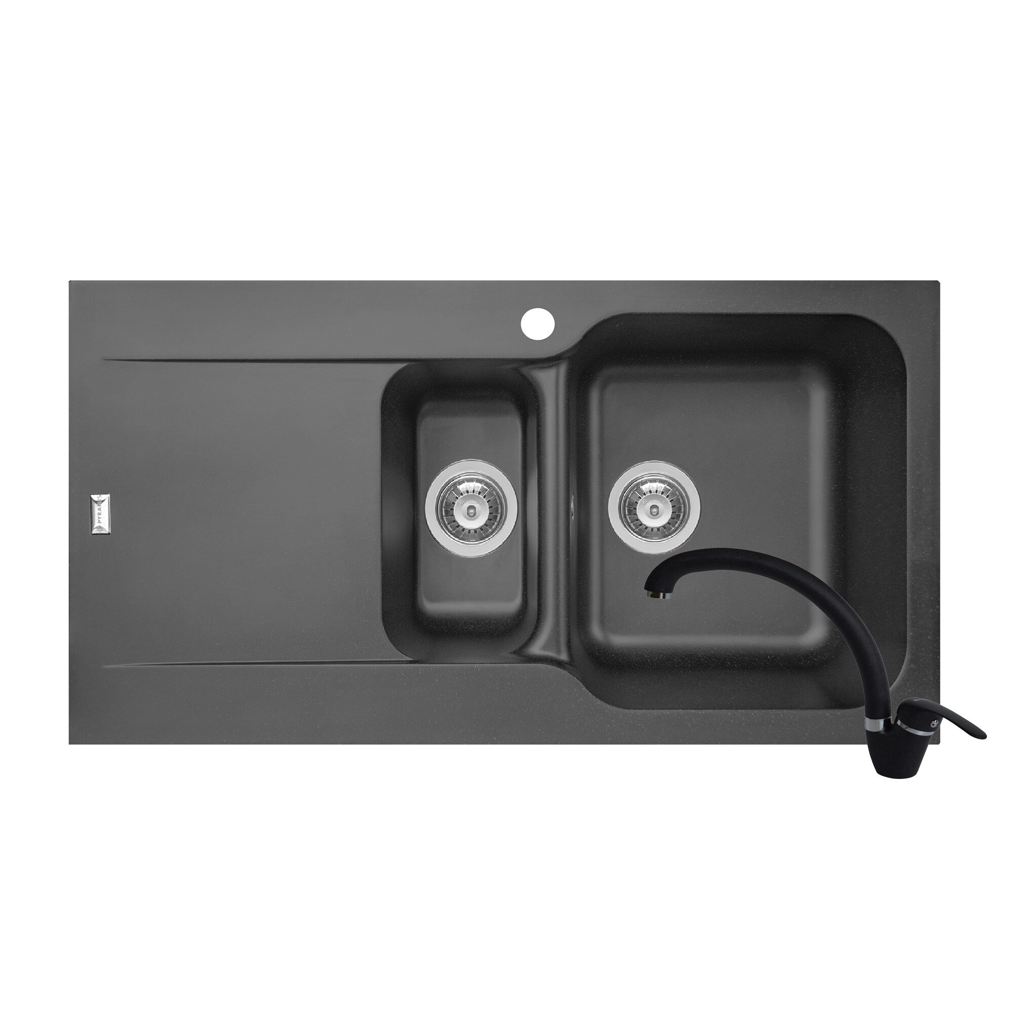 Pachet 2in1 chiuveta Pyramis Level ARTITHEK si baterie lebada dimensiune 960x500mm adancime 210mm cuve dreapta soft compozit negru