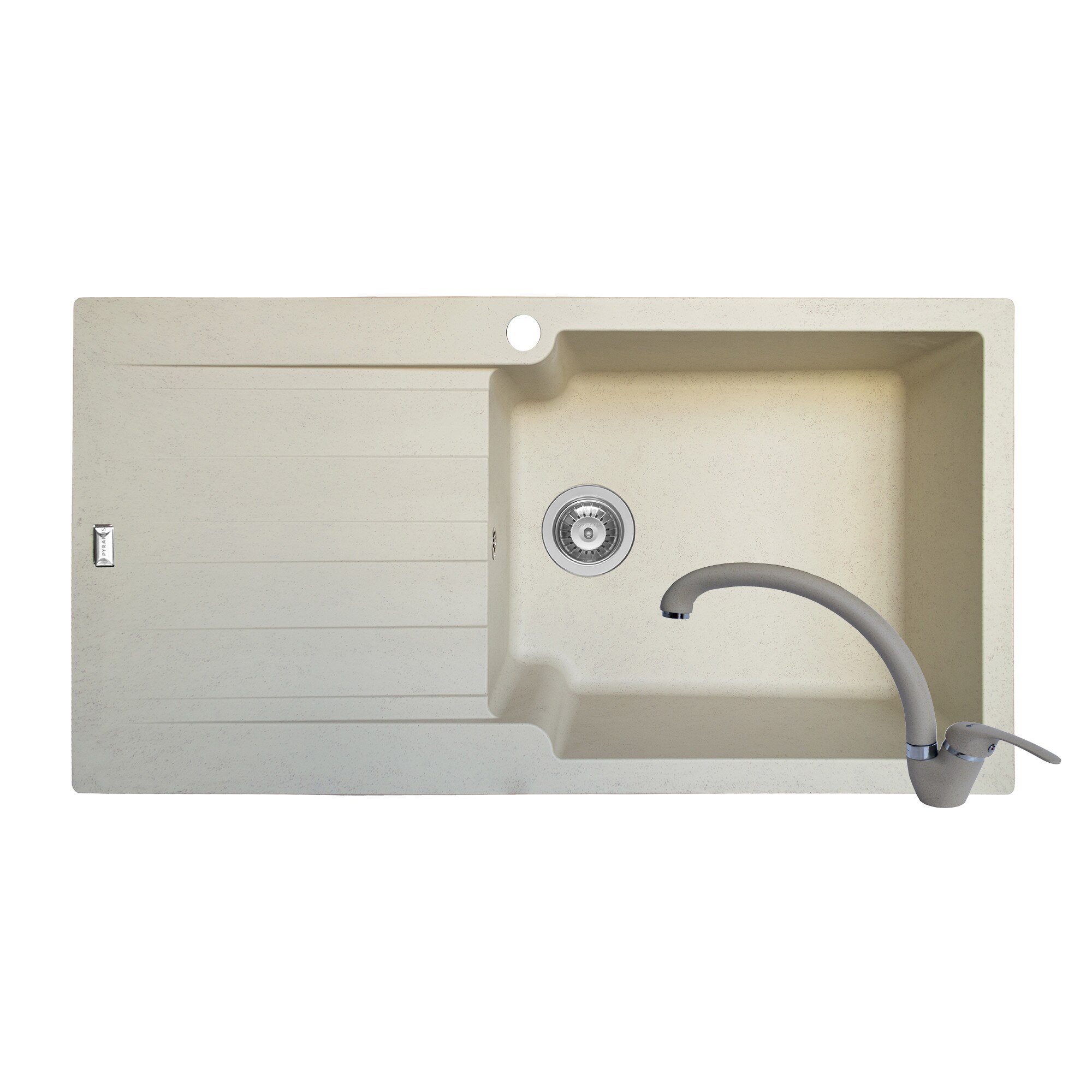 Pachet 2in1 chiuveta Pyramis SIERRA DUROTHEK si baterie lebada dimensiune 1000x500mm adancime 210mm cuva dreapta soft compozit bej