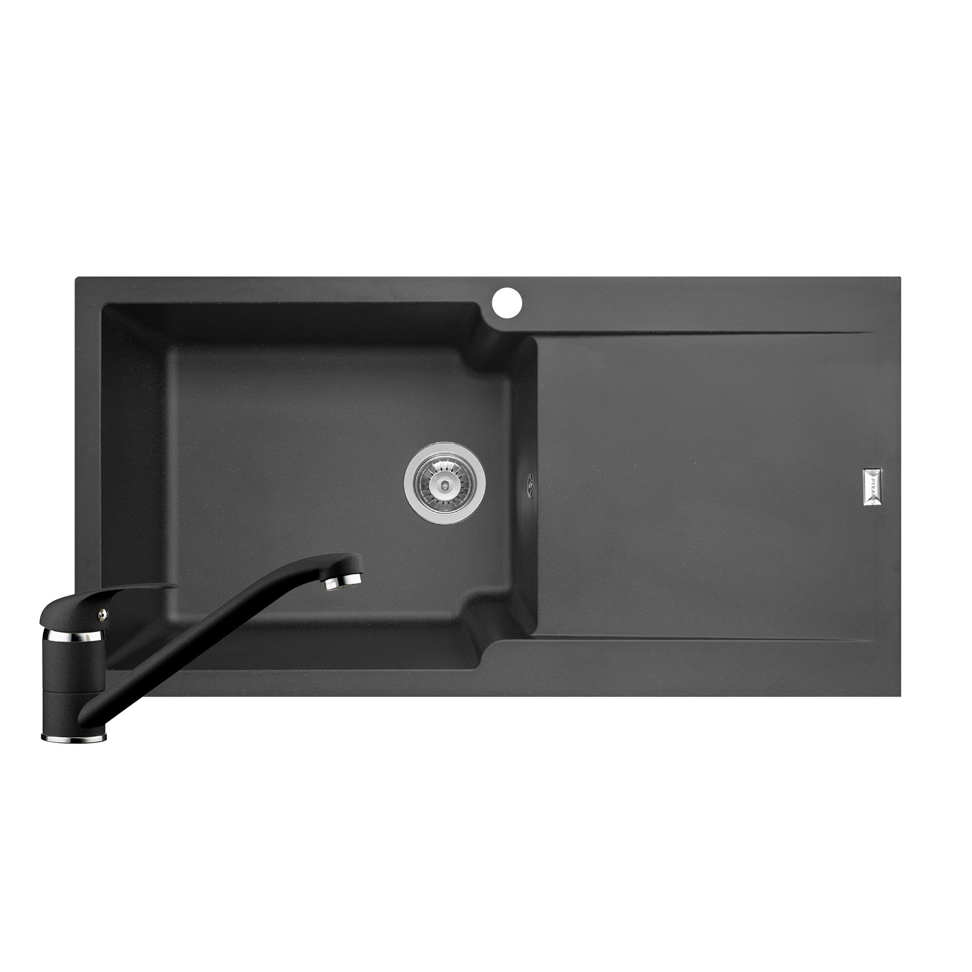 Pachet 2in1 chiuveta Pyramis Level ARTITHEK si baterie dimensiune 1000x500mm adancime 210mm cuva stanga soft compozit negru