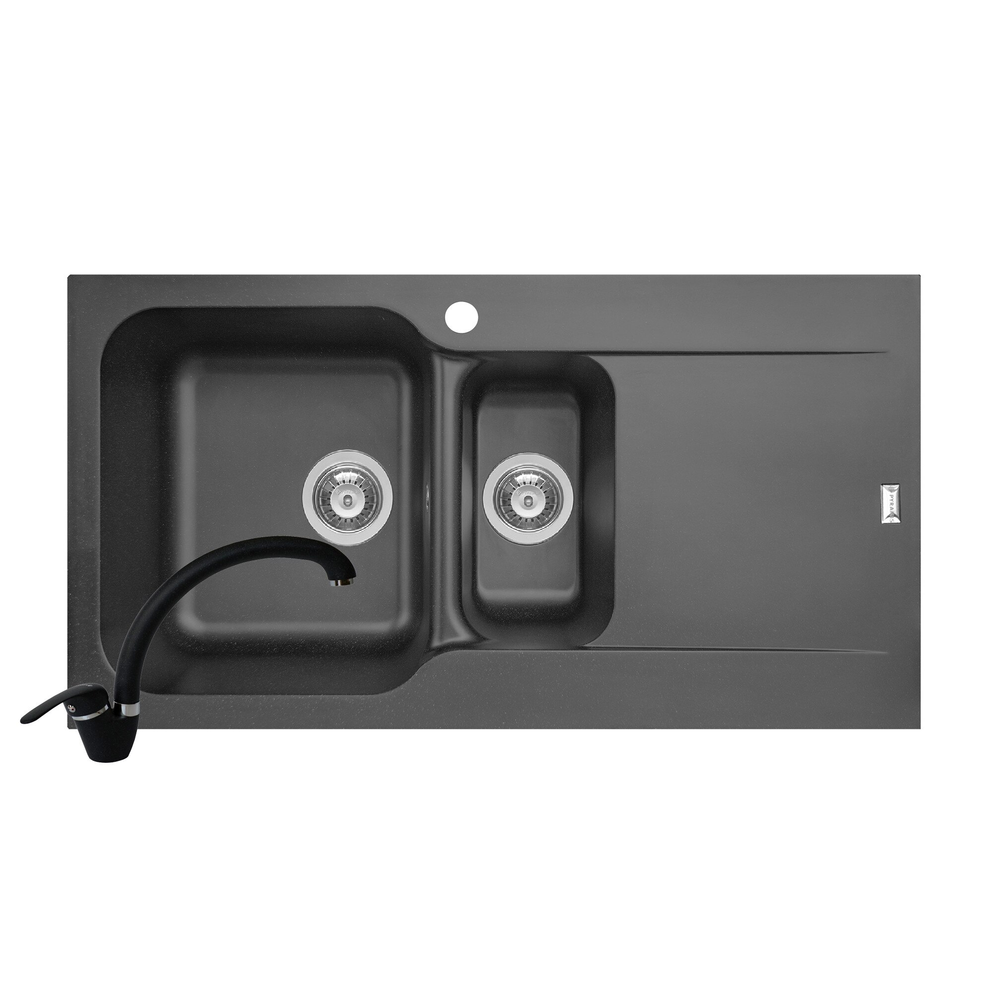 Pachet 2in1 chiuveta Pyramis Level ARTITHEK si baterie lebada dimensiune 960x500mm adancime 210mm cuve stanga soft compozit negru