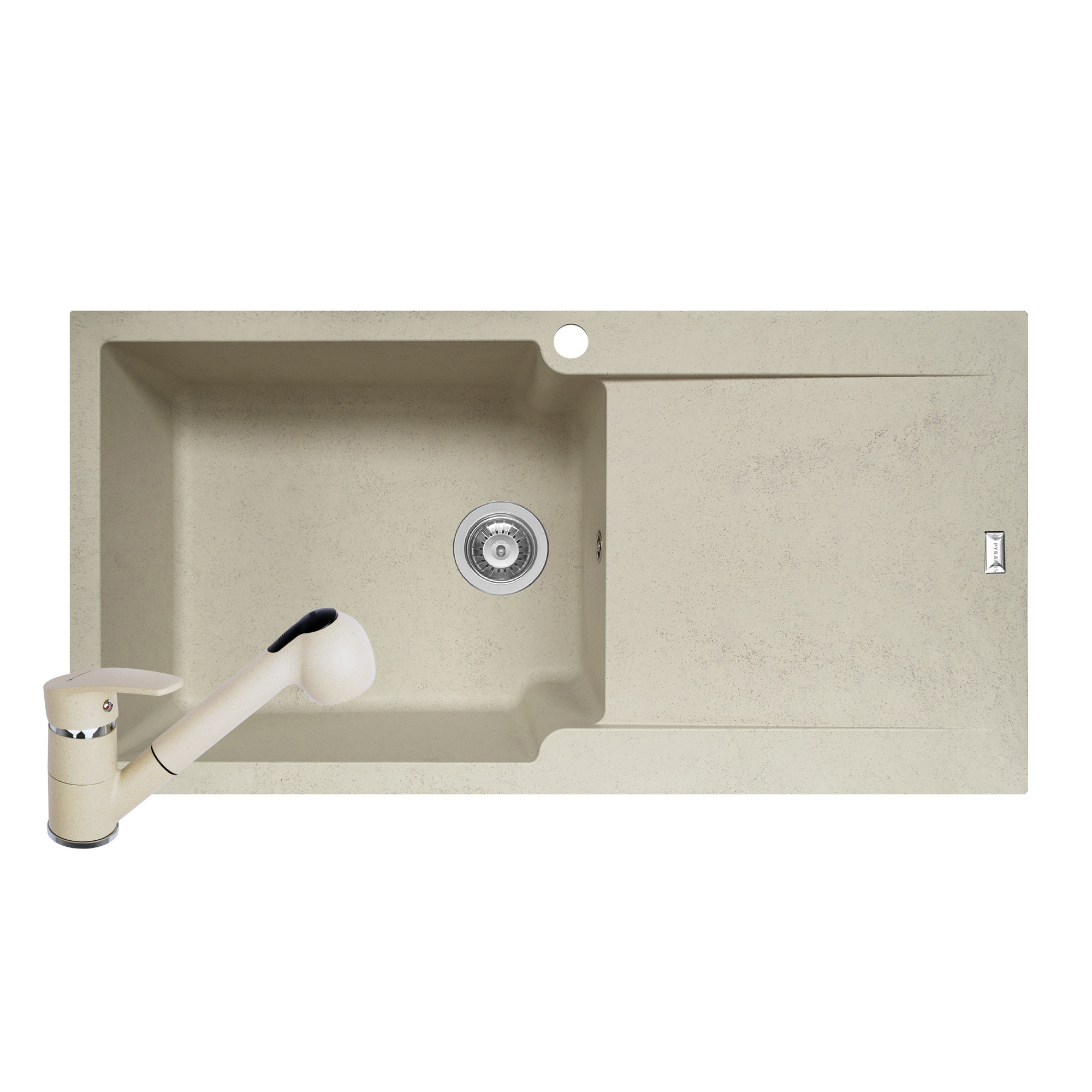 Pachet 2in1 chiuveta Pyramis Level DUROTHEK si baterie cu dus dimensiune 1000x500mm adancime 210mm cuva stanga soft compozit bej