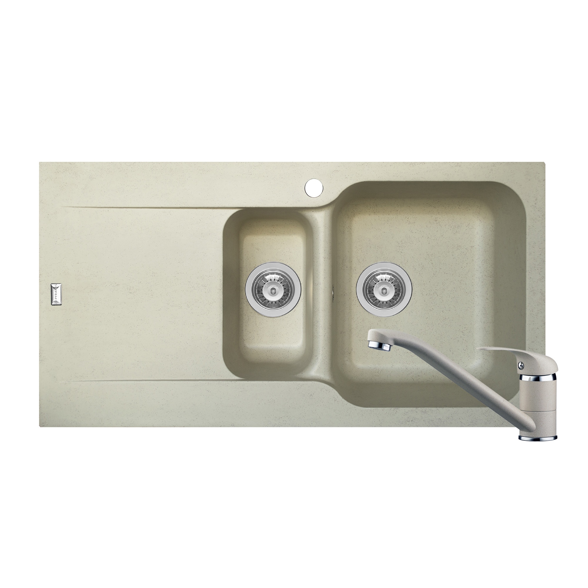 Pachet 2in1 chiuveta Pyramis Level DUROTHEK si baterie dimensiune 960x500mm adancime 210mm cuve dreapta soft compozit bej