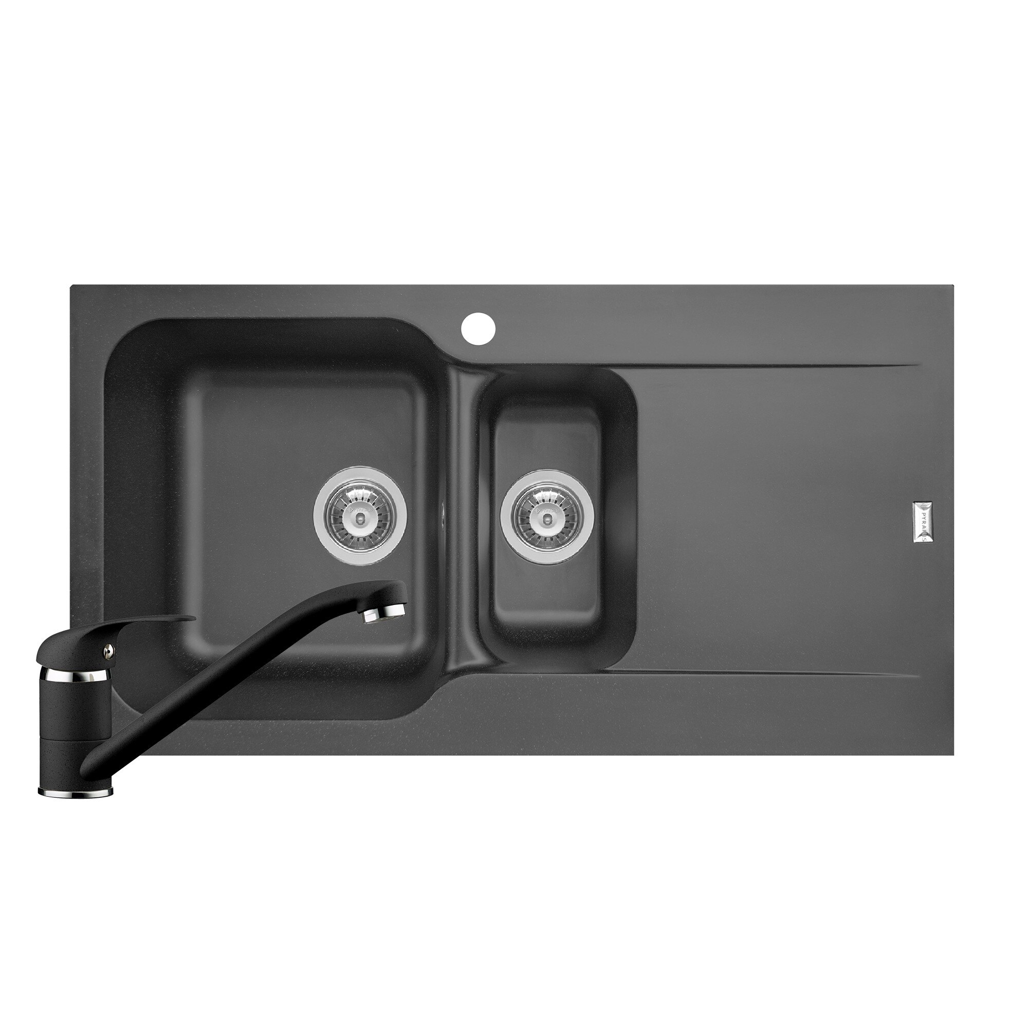 Pachet 2in1 chiuveta Pyramis Level ARTITHEK si baterie dimensiune 960x500mm adancime 210mm cuve stanga soft compozit negru