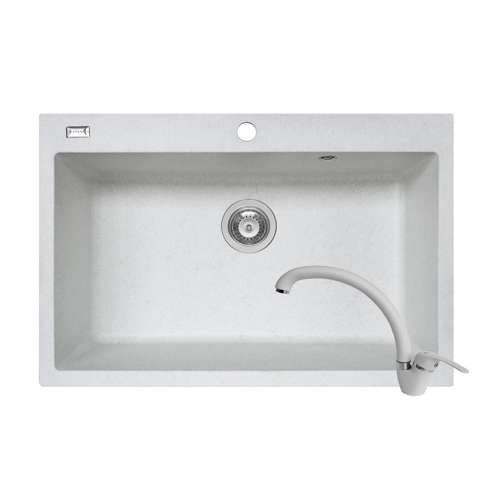 Pachet 2in1 chiuveta Pyramis Square DUROTHEK si baterie lebada 760x500mm adancime 200mm soft compozit alb