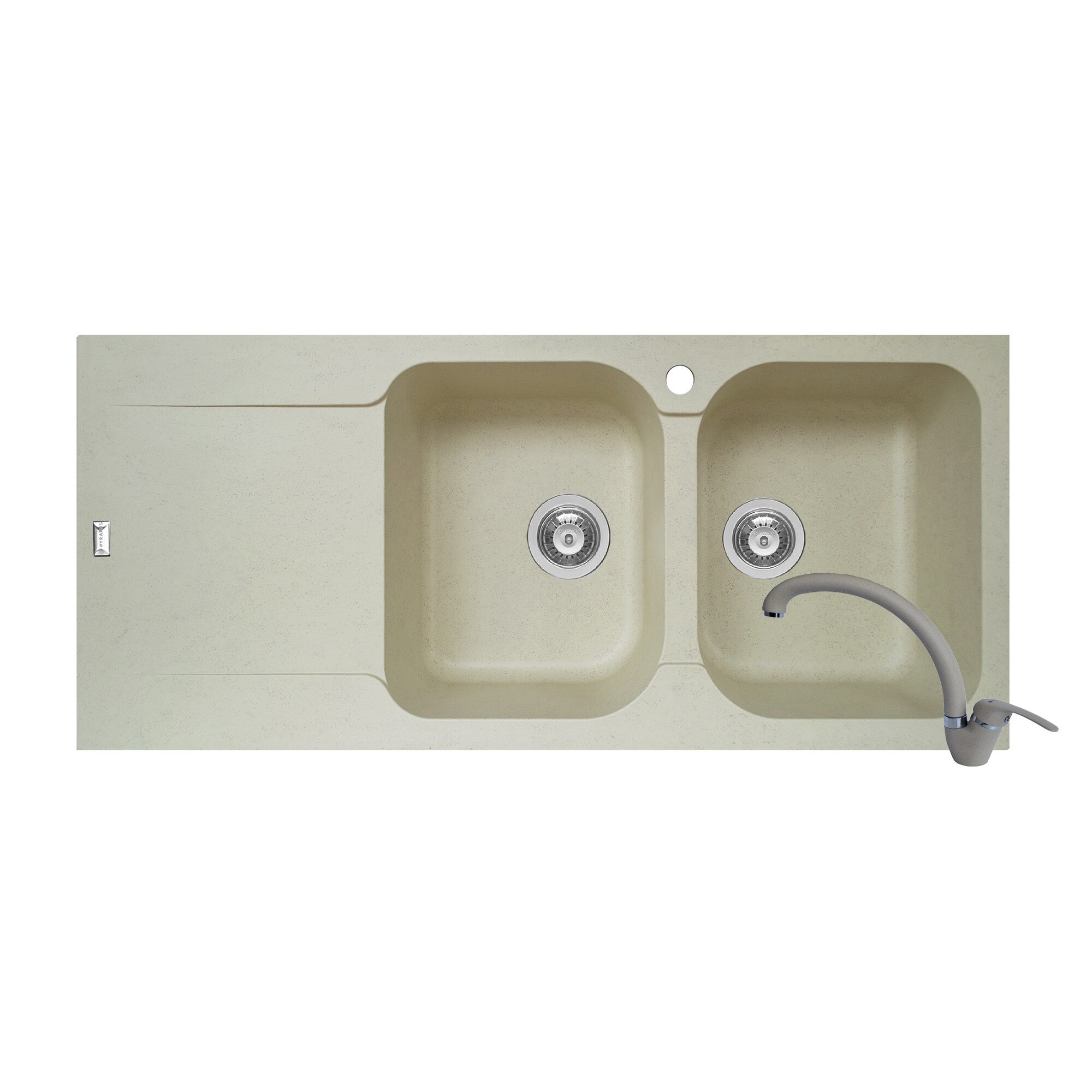 Pachet 2in1 chiuveta Pyramis Level DUROTHEK si baterie lebada dimensiune 1160x500mm adancime 200mm cuve dreapta soft compozit bej