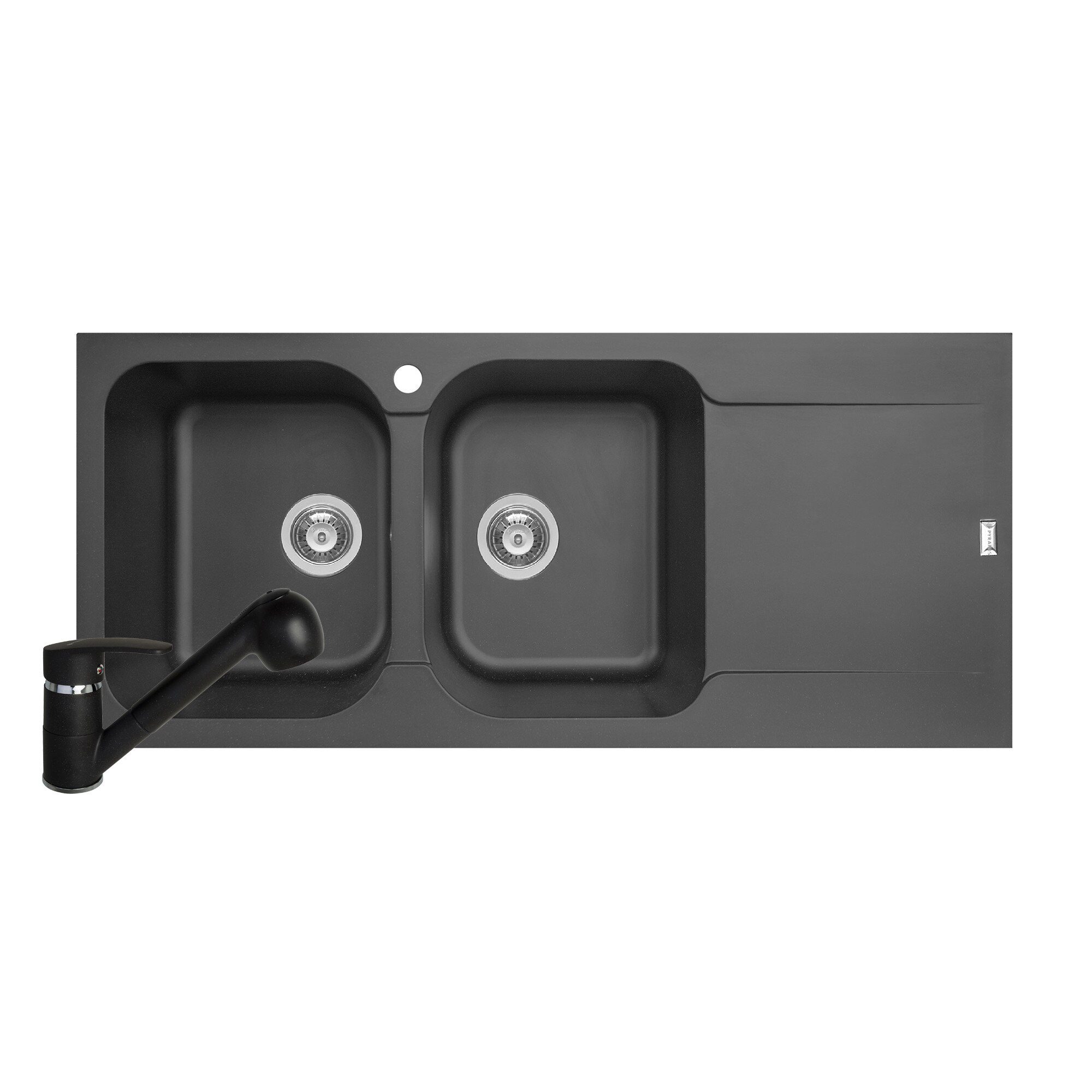 Pachet 2in1 chiuveta Pyramis Level ARTITHEK si baterie cu dus dimensiune 1160x500mm adancime 200mm cuve stanga soft compozit negru