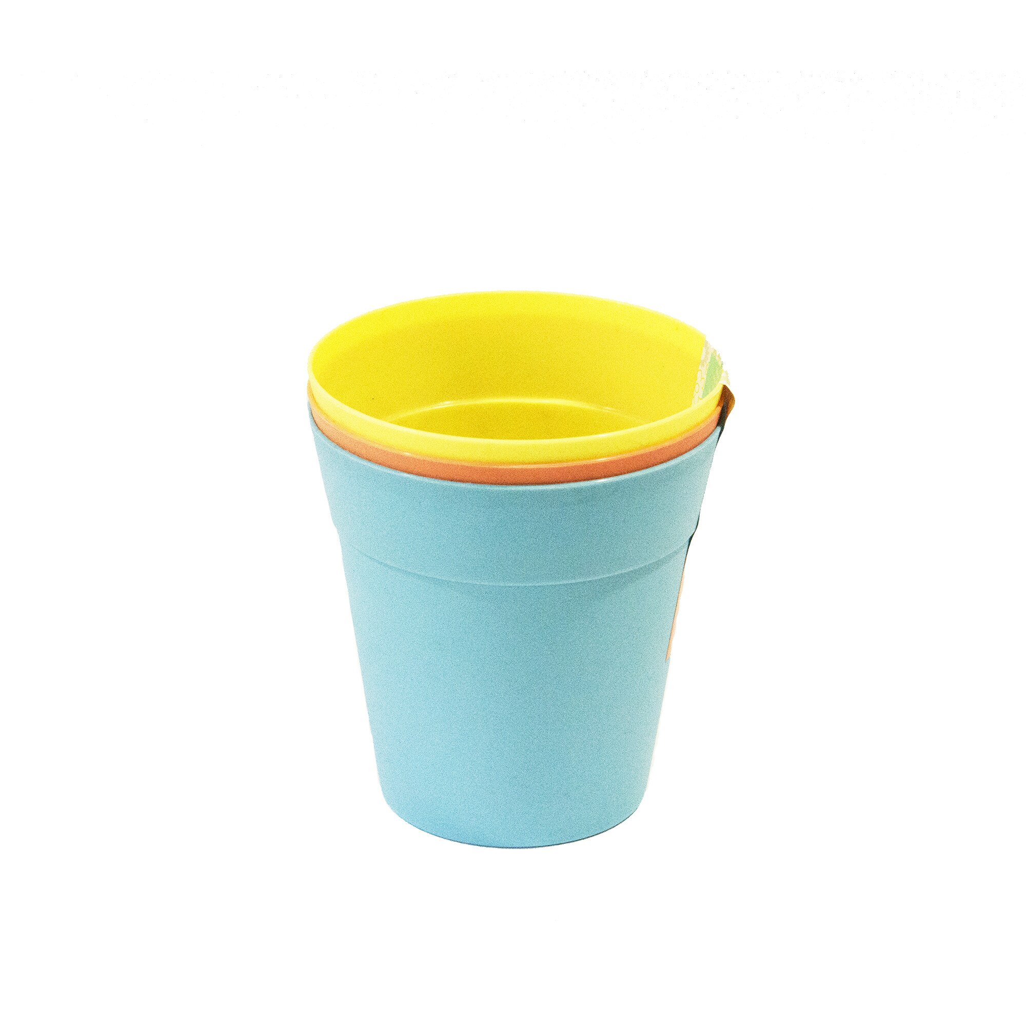 Set 3 ghivece plastic, albastru/galben/portocaliu, 13x13 cm