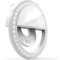 Selfie Ring, Lampa LED pentru Selfie, Clema de Prindere, 3 intensitati lumina, 36 LED-uri, Acumulator 400mAh, Alb ,Ej-Products