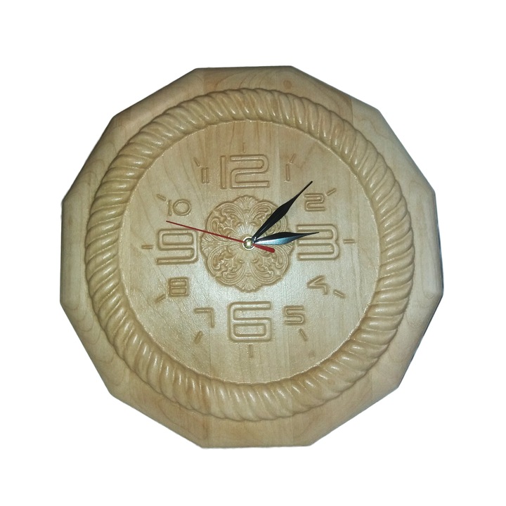 Ceas de perete sculptat, Popular, Knd Began, lemn, natur, 32x3.5 cm