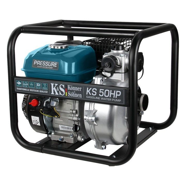 Motopompa de inalta presiune 7 c.p, Könner & Söhnen KS 50 HP, benzina, debit 500 l / min, inaltime refulare 70 m, adancime absorbtie 8 m, carcasa aluminiu, consum redus, compacta