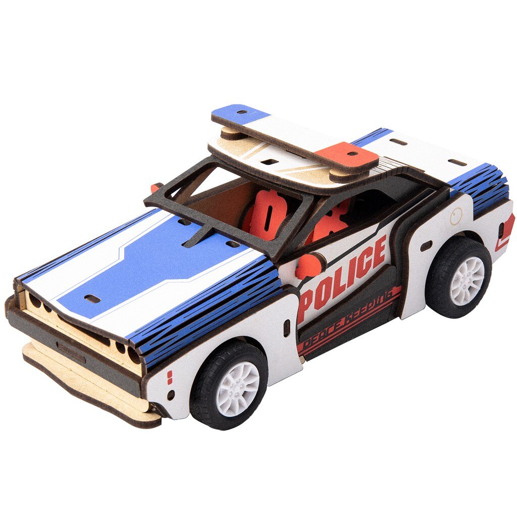 Puzzle 3D Police Car, Robotime, Lemn, 51 piese