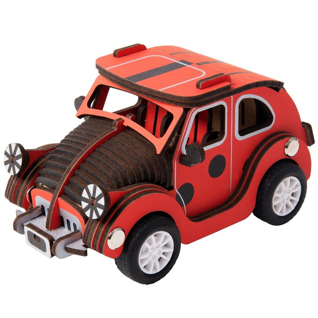 Puzzle 3D Beetle Car, Robotime, Lemn, 65 piese