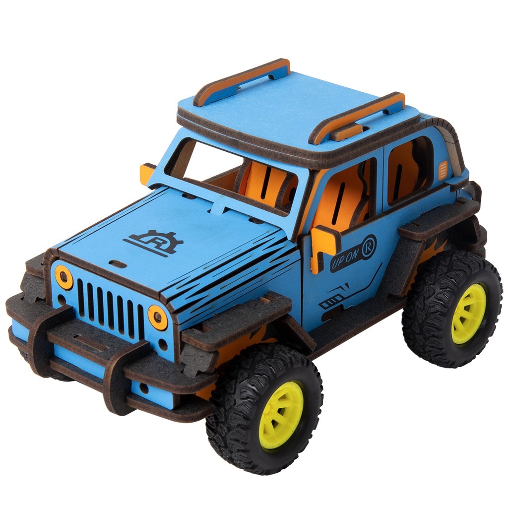 Puzzle 3D Off-Road Jeep, Robotime, Lemn, 70 piese