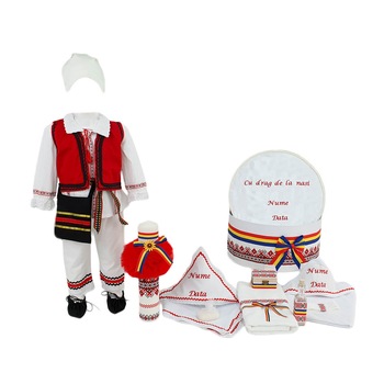 Set botez personalizat Ion, trei piese rosii traditionale, varsta 3-6 luni Set botez personalizat Ion, trei piese rosii traditionale, varsta 3-6 luni