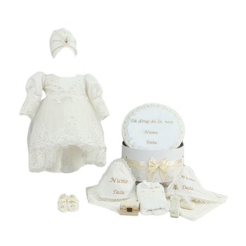 Set botez personalizat Printesa Fericita, doua piese ivoire, varsta 3-6 luni Set botez personalizat Printesa Fericita, doua piese ivoire, varsta 3-6 luni