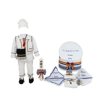 Set botez personalizat traditional Vasile, trei piese bleumarin, varsta 3-6 luni Set botez personalizat traditional Vasile, trei piese bleumarin, varsta 3-6 luni