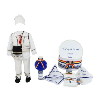 Set botez personalizat Vasile, trei piese bleumarin traditionale, varsta 0-3 luni Set botez personalizat Vasile, trei piese bleumarin traditionale, varsta 0-3 luni