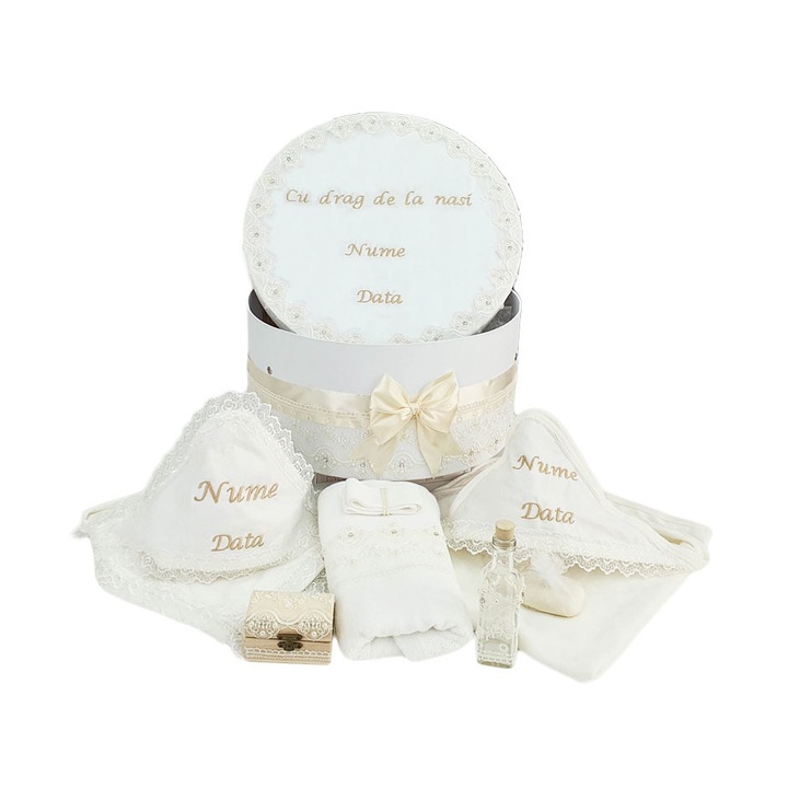 Set botez personalizat, culoare alba