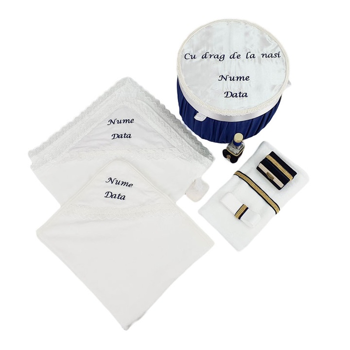 Set botez personalizat, culoare bleumarin, doua piese