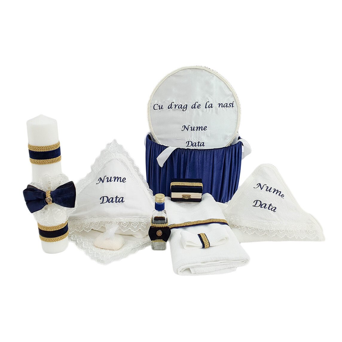 Set botez personalizat, doua piese bleumarin