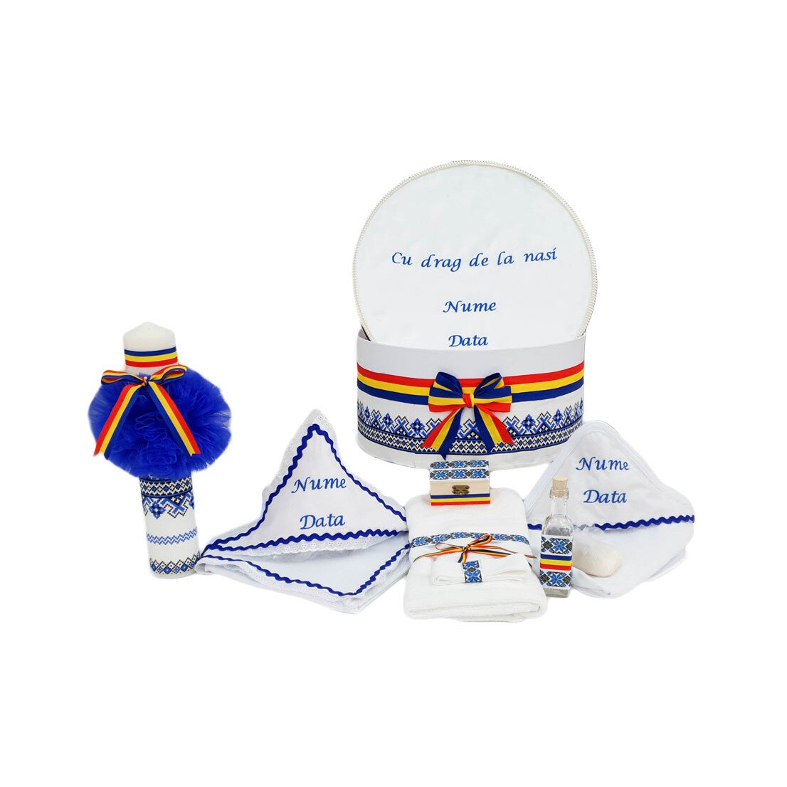 Set botez personalizat, trei piese bleumarin traditionale