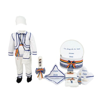 Set botez traditional trei piese bleumarin, personalizat, Gheorghe, varsta 6-9 luni Set botez traditional trei piese bleumarin, personalizat, Gheorghe, varsta 6-9 luni