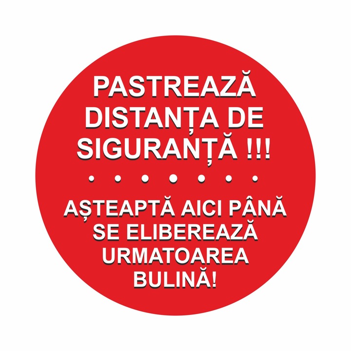 Set 5 Stickere pentru pardoseala bulina "Pastreaza Distanta de Siguranta" cu diametrul de 33 cm Rosu, Plastifiat mat
