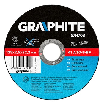 Disc de taiere pentru metal 125mmx2.5mmx22mm, tip 41 A30-T-BF, 57H708, Graphite Disc de taiere pentru metal 125mmx2.5mmx22mm, tip 41 A30-T-BF, 57H708, Graphite